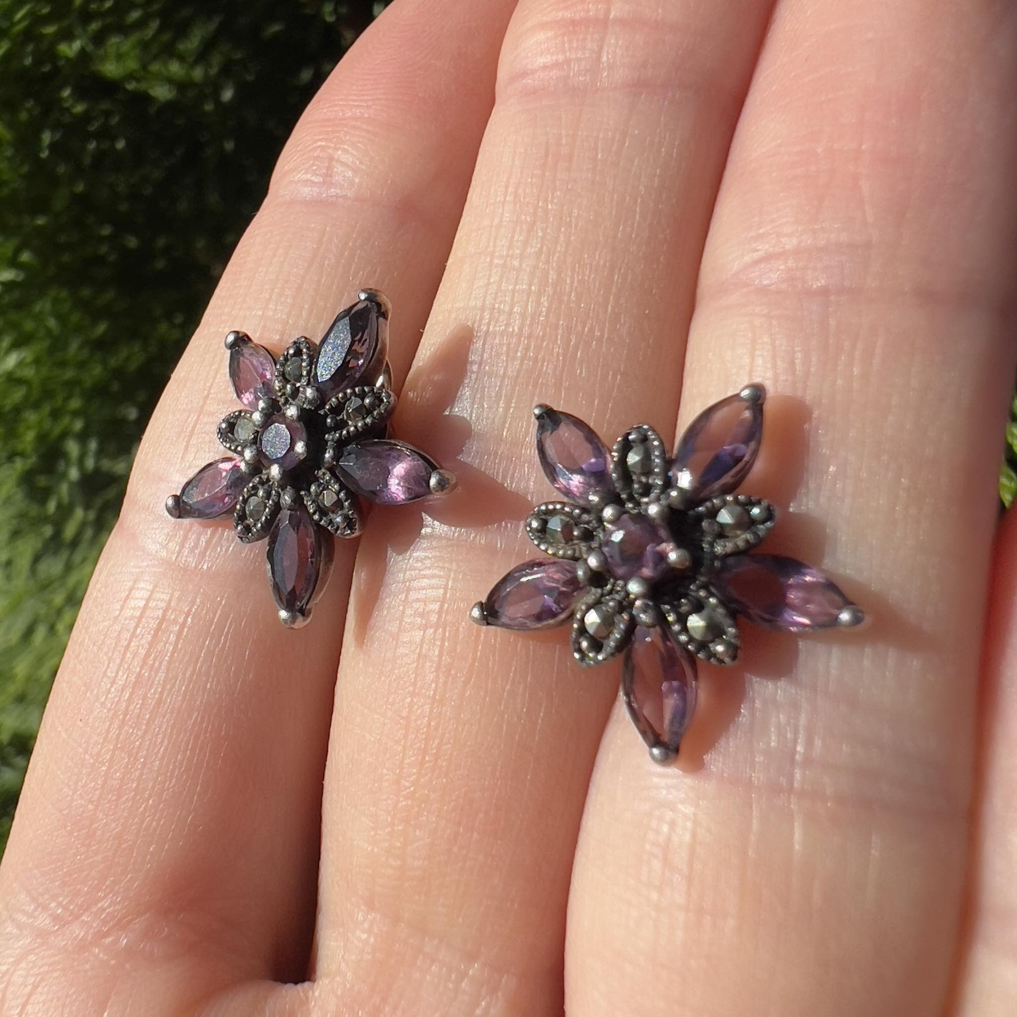 Sterling Silver Vintage Sterling Silver 925 Earrings Merkasites Amethyst Size ONE SIZE - 7 Thumbnail