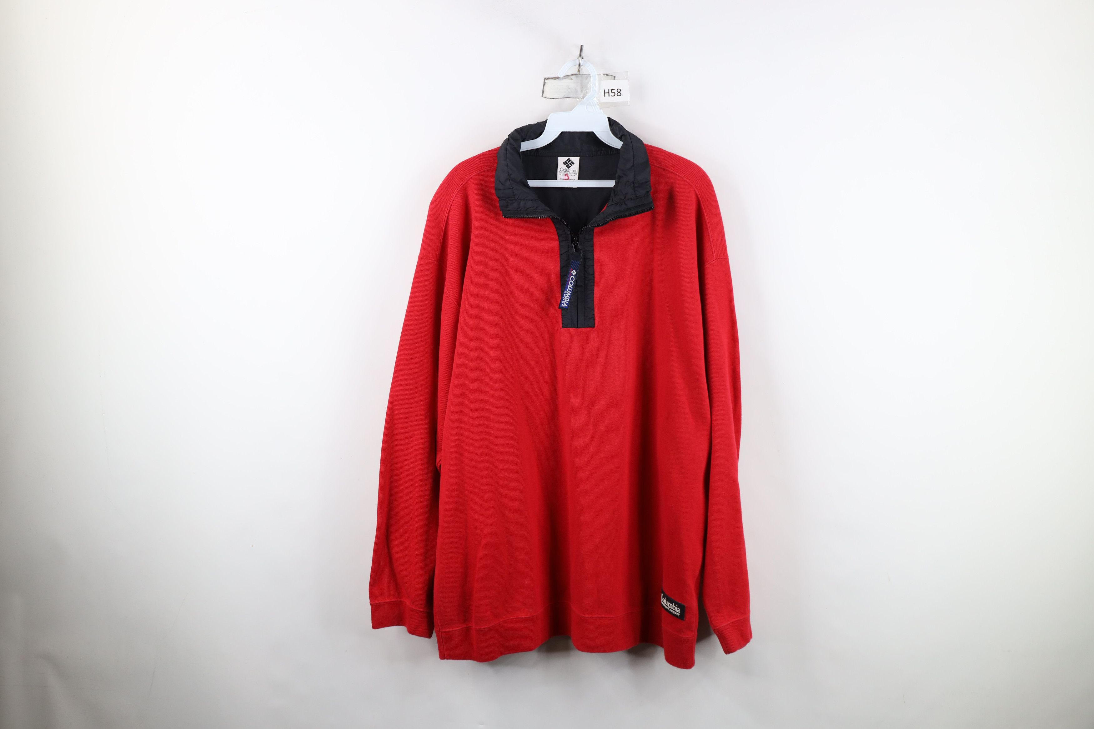 Columbia Vintage 90s Columbia Heavy Ribbed Knit Half Zip Sweater Red Size US L / EU 52-54 / 3 - 1 Thumbnail