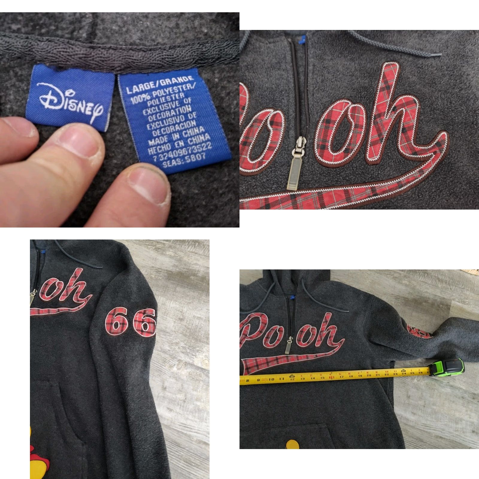 Disney VINTAGE Disney Winnie the Pooh Hoodie Womens L Gray Fleece 1/4 Zip Long Sleeve Activewear Size L / US 10 / IT 46 - 8 Thumbnail