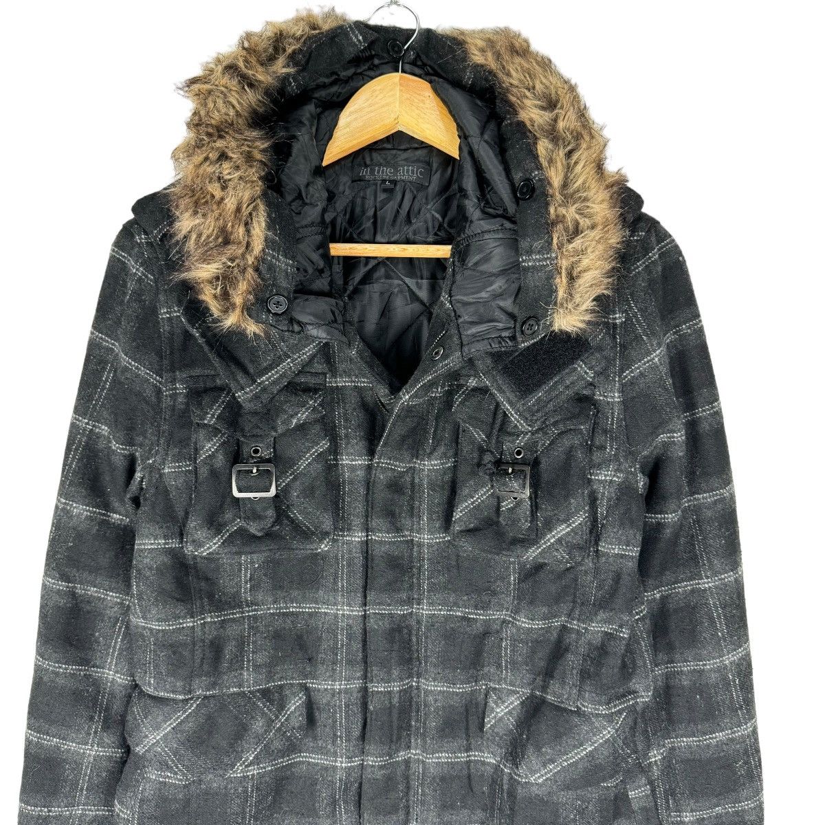 In The Attic 🌟IN THE ATTIC FUR HOODIE TARTAN JACKET Size L / US 10 / IT 46 - 3 Thumbnail