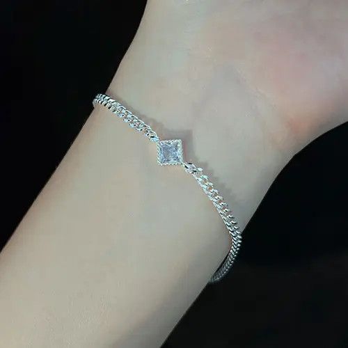 Jewelry Silver Color Square Zircon Bracelet Size ONE SIZE - 3 Thumbnail