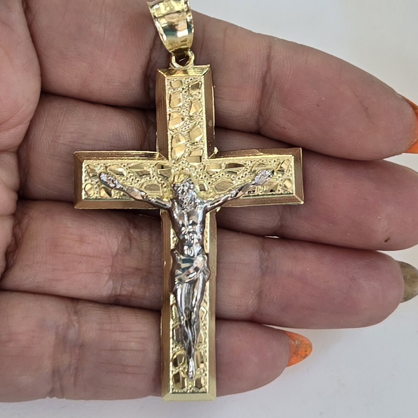 Real 10k Gold nugget Jesus Crucifix Cross Pendant charm