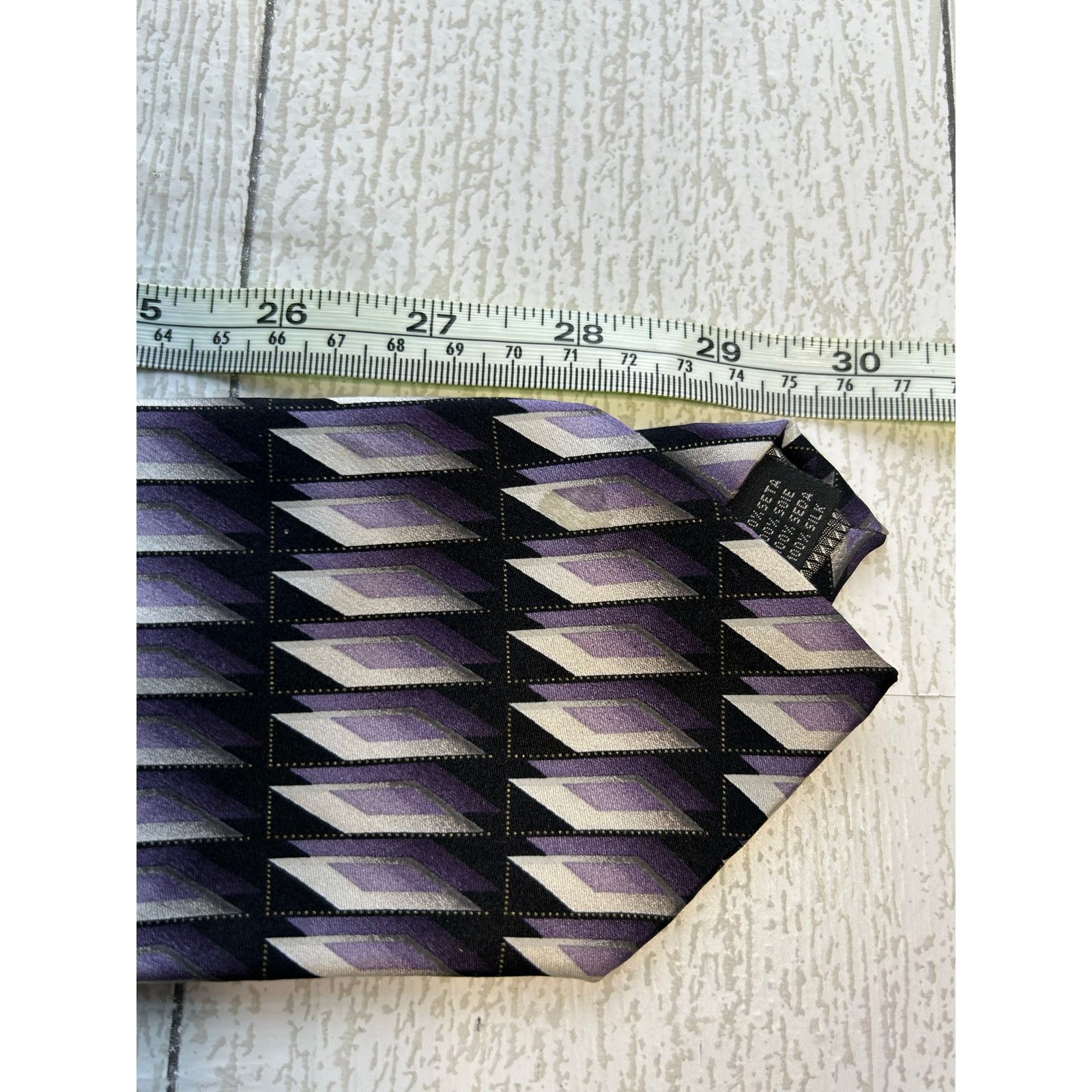 Covington Covington Silk Tie Black Purple White Geometric Pattern Size ONE SIZE - 8 Thumbnail