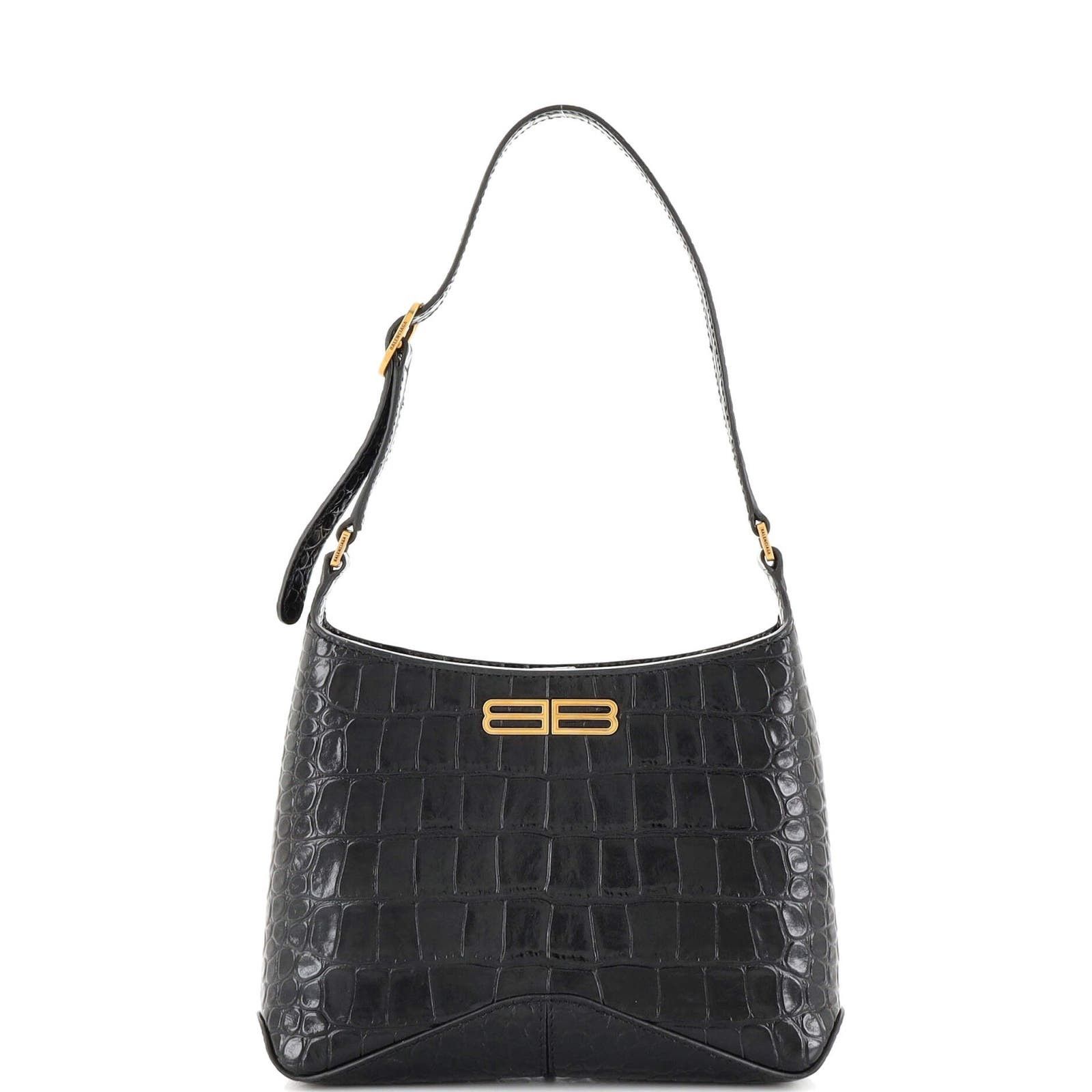 image of Balenciaga Xx Hobo Crocodile Embossed Leather Small in Black, Women's