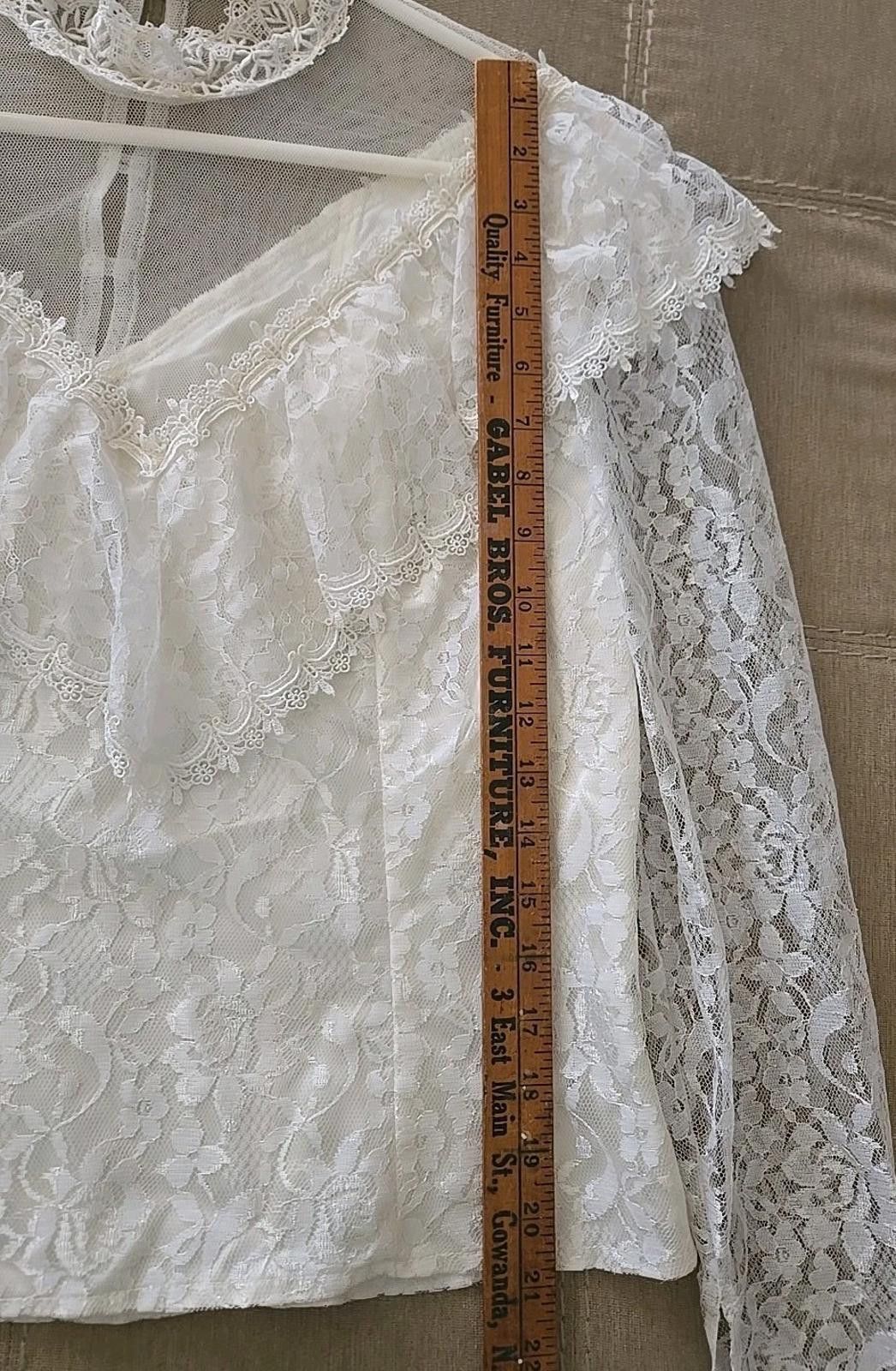 Jessica McClintock Vtg 70s White Lace LS Blouse Ruffle Shirt Jessica Mclintock Size M / US 6-8 / IT 42-44 - 8 Thumbnail