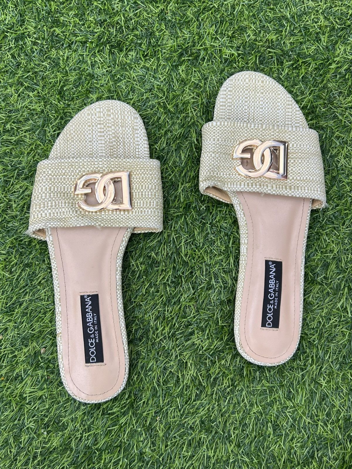 Dolce & Gabbana Dolce & Gabbana DG Logo Woven Raffia Slide Sandals -size 39 Size US 9 / IT 39 - 2 Thumbnail