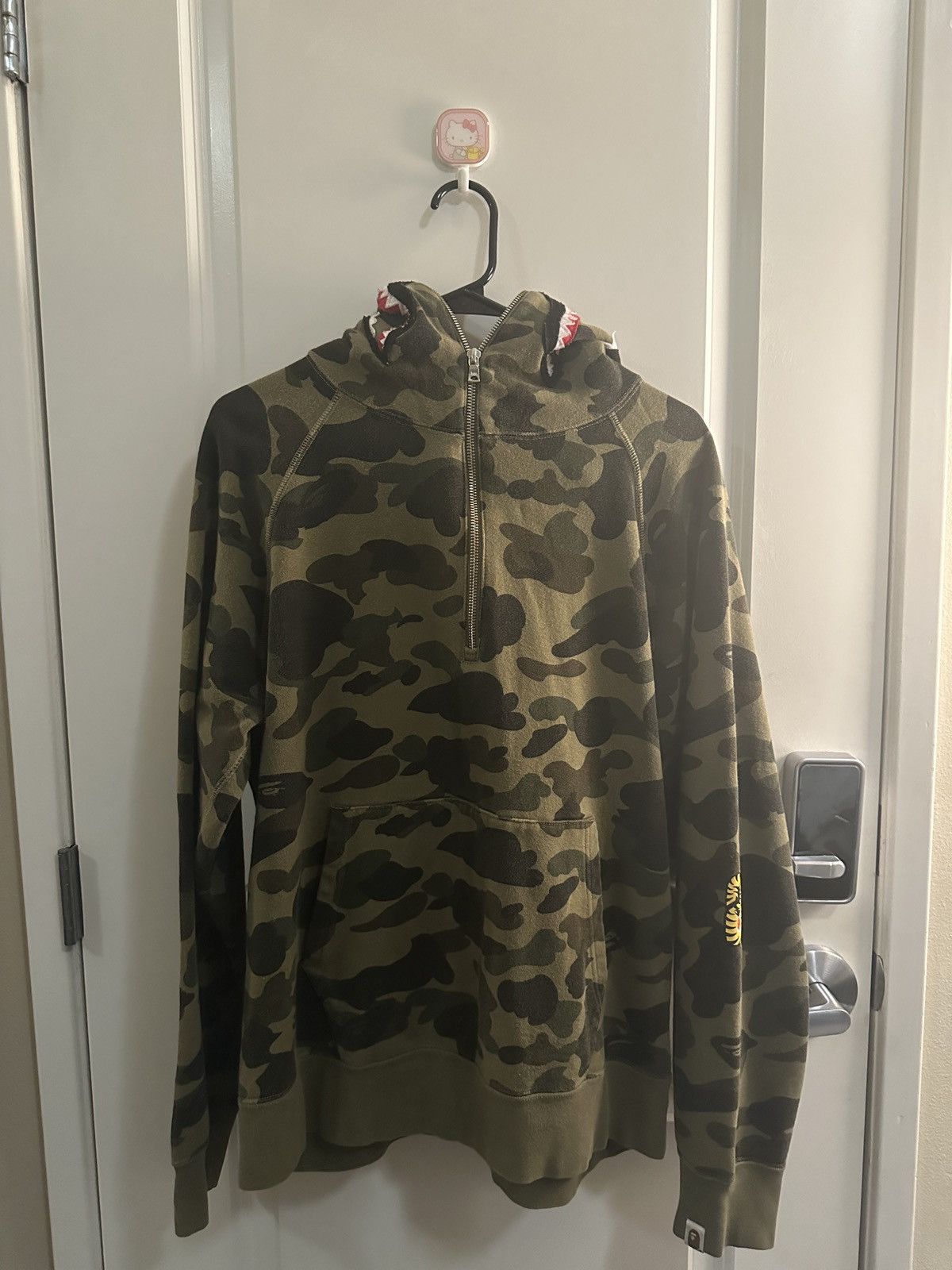 image of Bape 1St Camo Ponr Shark Half Zip Hoodie in Green, Men's (Size XL)