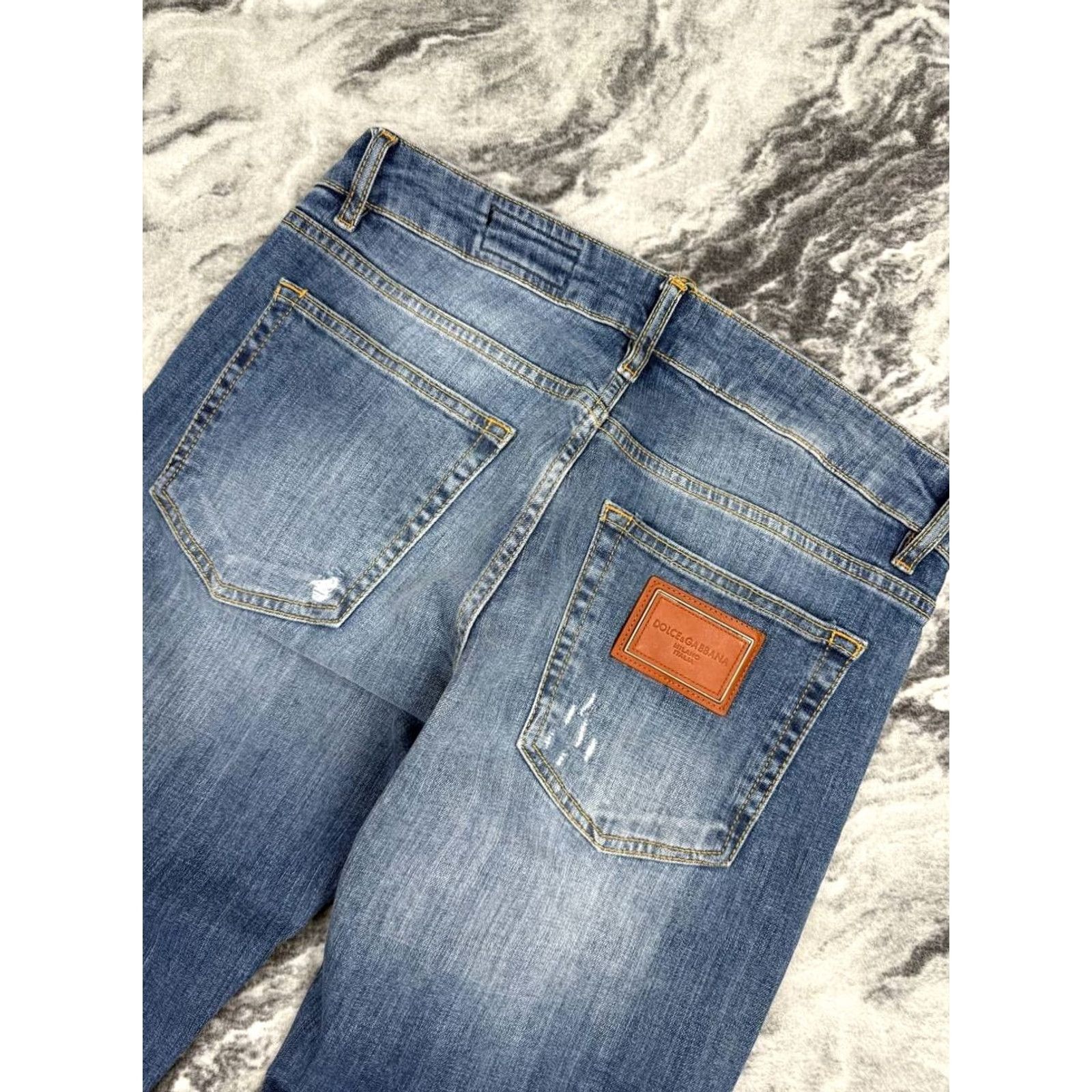 Dolce & Gabbana Dolce&Gabbana Jeans Slim Men 48 Blue Denim Logo 5-Pocket Zip Inseam 33 Leather? (Note: adjust) Size US 32 / EU 48 - 2 Thumbnail