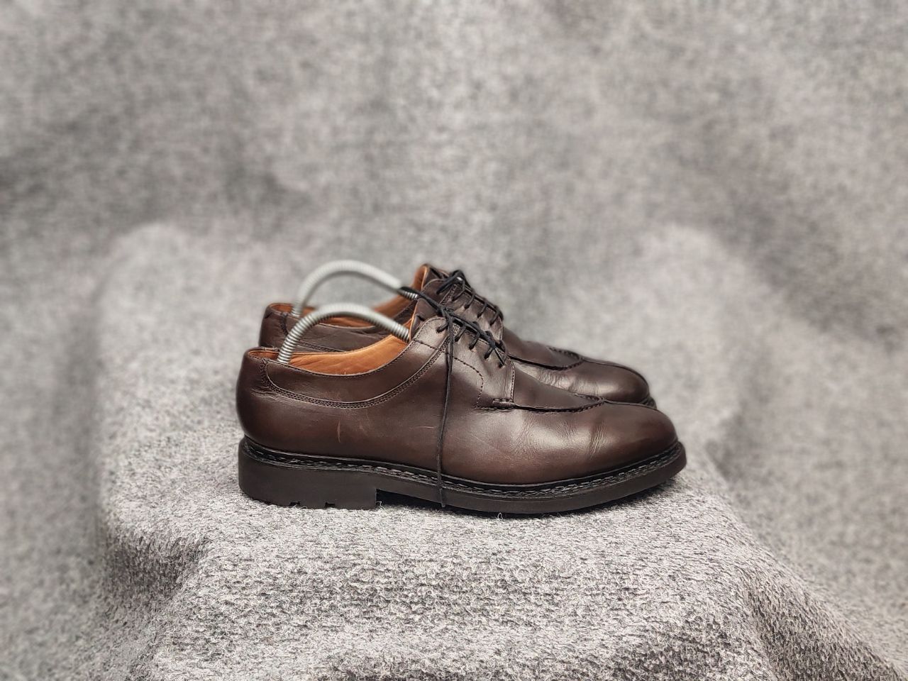 image of Heschung Design Ebene Toe Leather Derby Brown Leather Boots, Men's (Size 8)