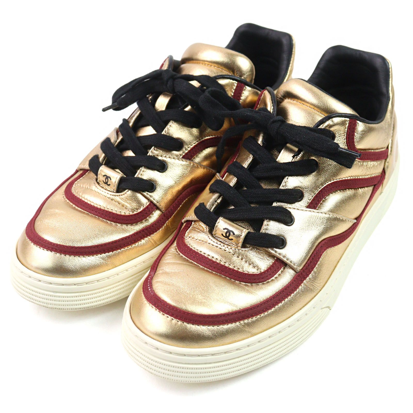 Chanel Chanel Coco Mark Logo Gold Series Patent Leather Sneakers Leather Shoes G35063, Men's