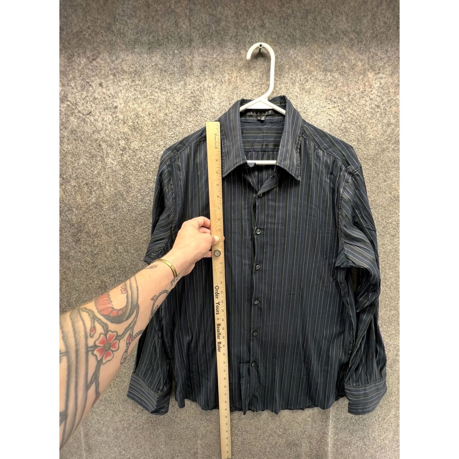 Theory Theory Dress Shirt Mens M Blue Pinstripe Long Sleeve Button Front Vintage Size 40R - 4 Thumbnail