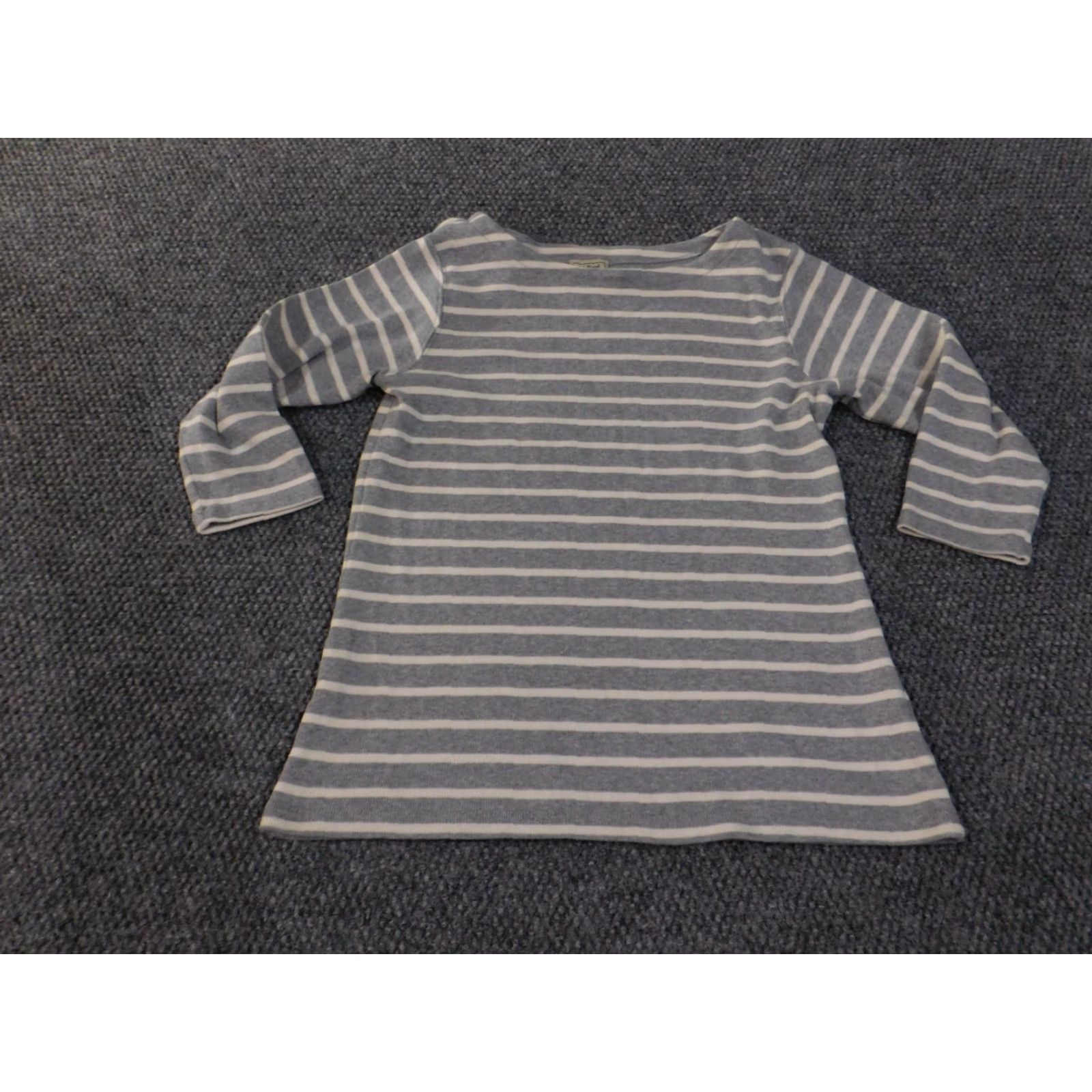 Vintage L.L. Bean Sweater Pullover Womens Medium Gray Striped Knit Stretch Outdoor Cotton Cable-Knit Long Sleeve Round Neck Womens Regular Size M / US 6-8 / IT 42-44 - 4 Thumbnail