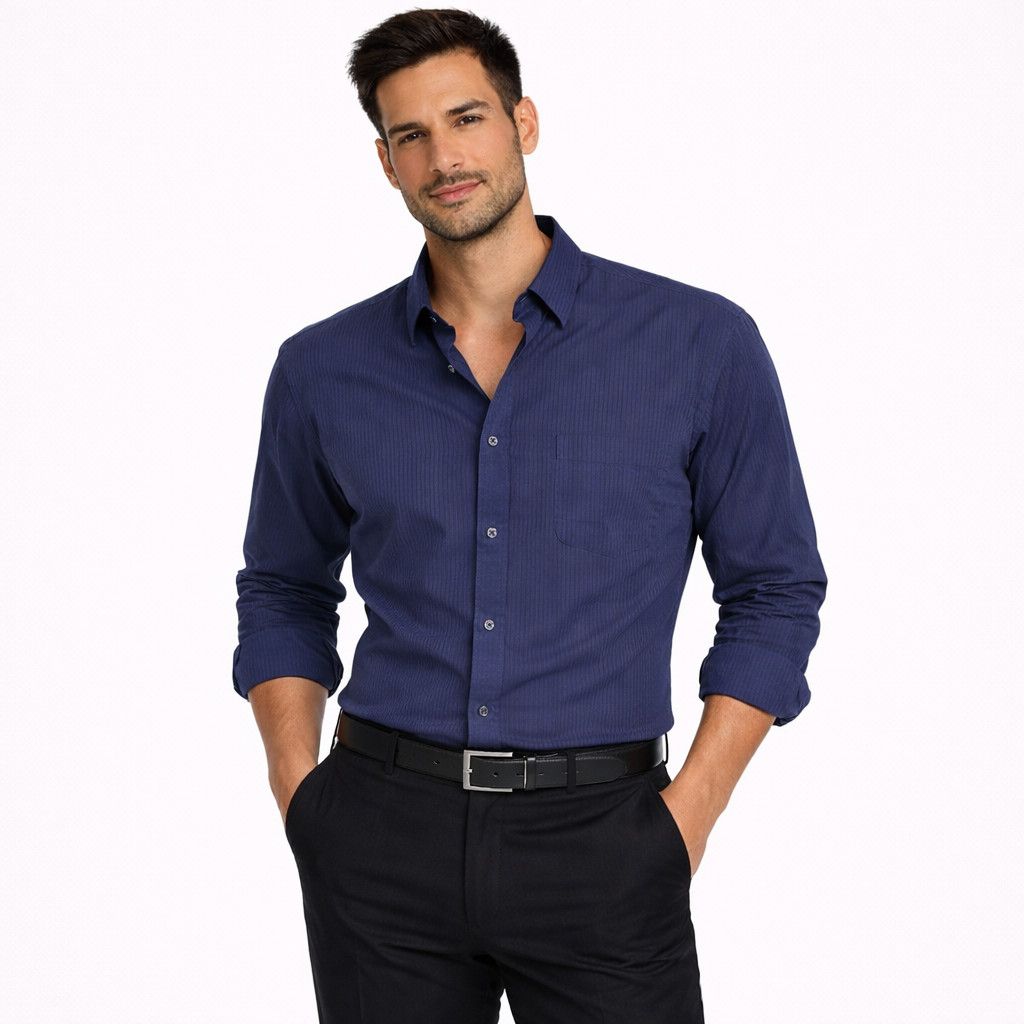 Calvin Klein Navy/Black Striped Collared Long Sleeve Button-Up Shirt Size US XL / EU 56 / 4 - 1 Thumbnail