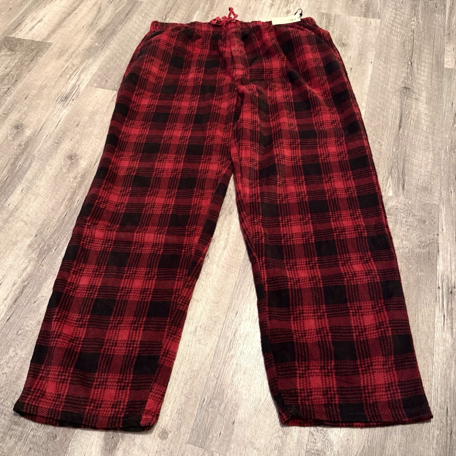 Vintage DG Hill Pajama Pants Mens 2XL Red Black Plaid Fleece Pull-On Drawstring Christmas Holiday Lightweight 100% Polyester Womens? Size US 39 - 4 Thumbnail