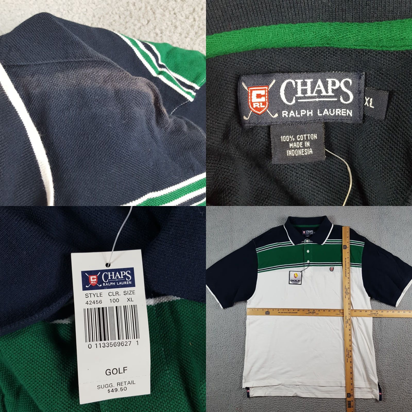 Ralph Lauren VINTAGE Ralph Lauren Polo Shirt Chaps 90s Golf Shield Logo Striped XL Green Men Polo Shirt Size US XL / EU 56 / 4 - 8 Thumbnail
