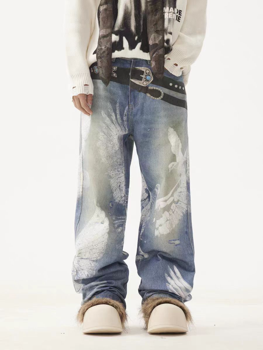 Designer × Japanese Brand × Vintage Vintage street print washed and worn loose jeans Size US 34 / EU 50 - 1 Thumbnail