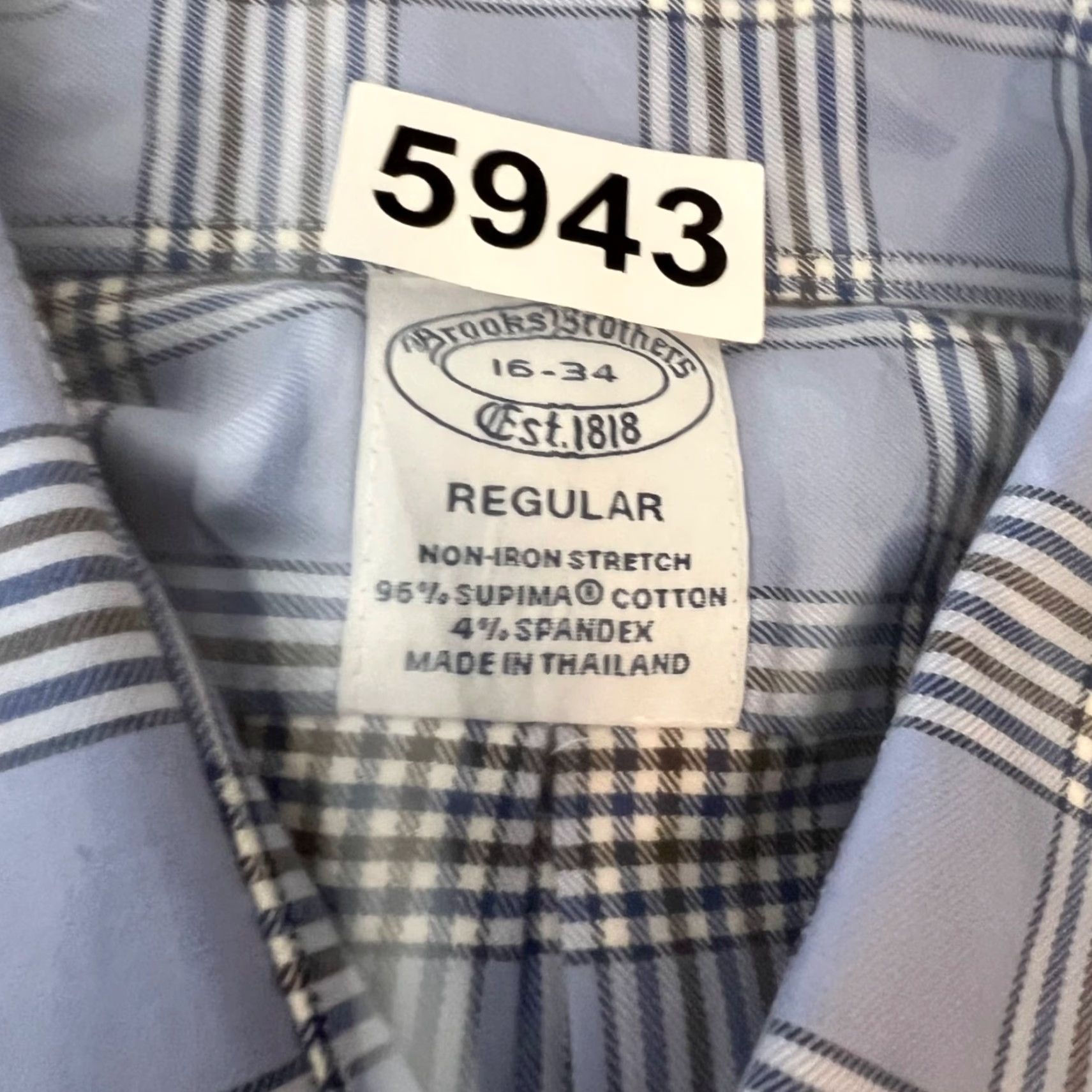 Brooks Brothers VINTAGE Brooks Brothers Non-Iron Stretch Supima Cotton Plaid Dress Shirt Regular 16-34 Blue Long Sleeve Mens Size 42R - 8 Thumbnail