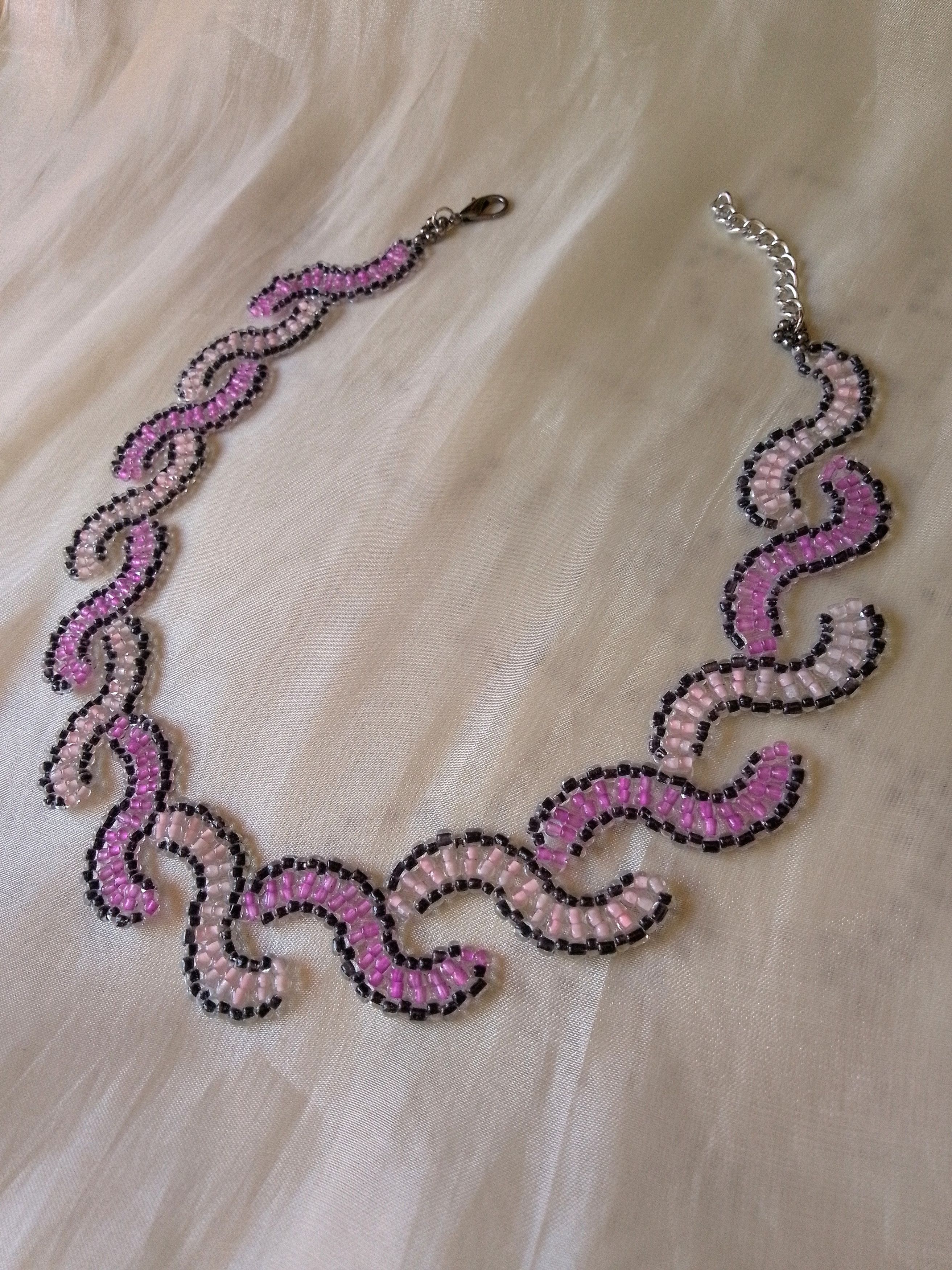 Handmade Necklace braided choker lilac pink super glamour Size ONE SIZE - 3 Thumbnail
