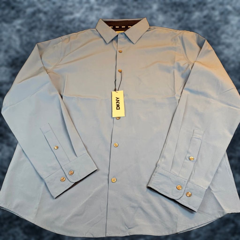 DKNY DKNY Bright Blue Dress Shirt Button Down Long Sleeve Mens Large NWT Lightweight Size 42R - 1 Thumbnail