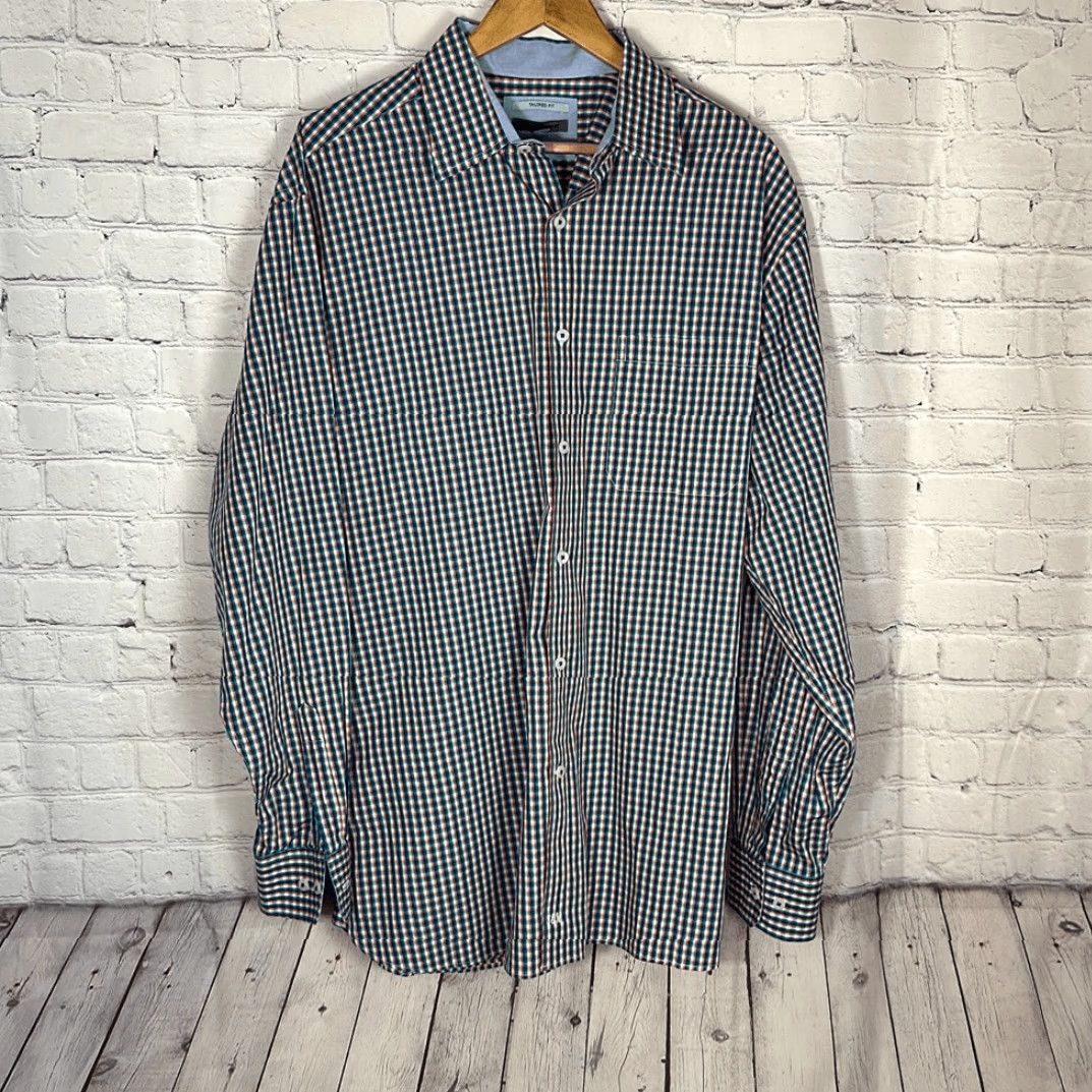 Johnston & Murphy Johnston & Murphy Button-Down Shirt XL Men Plaid Blue Orange Gingham Tailored Fit Multicolor Sleeve Long Sleeve Pattern Size US XL / EU 56 / 4 - 2 Thumbnail