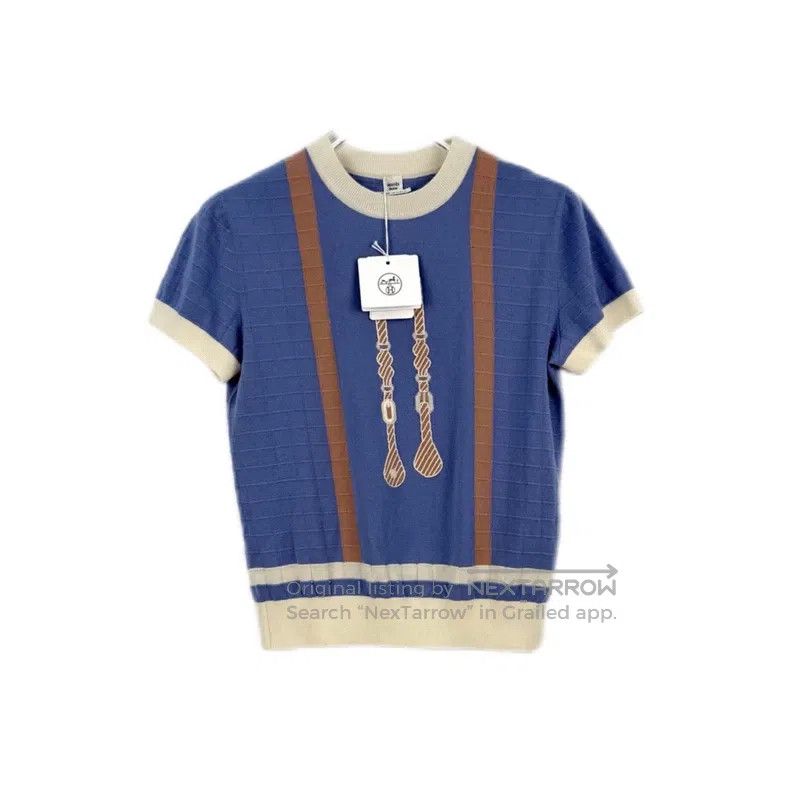 Hermes Hermes Light Blue Rope Pattern Wool Short Sleeve Sweater Size S / US 4 / IT 40 - 1 Thumbnail