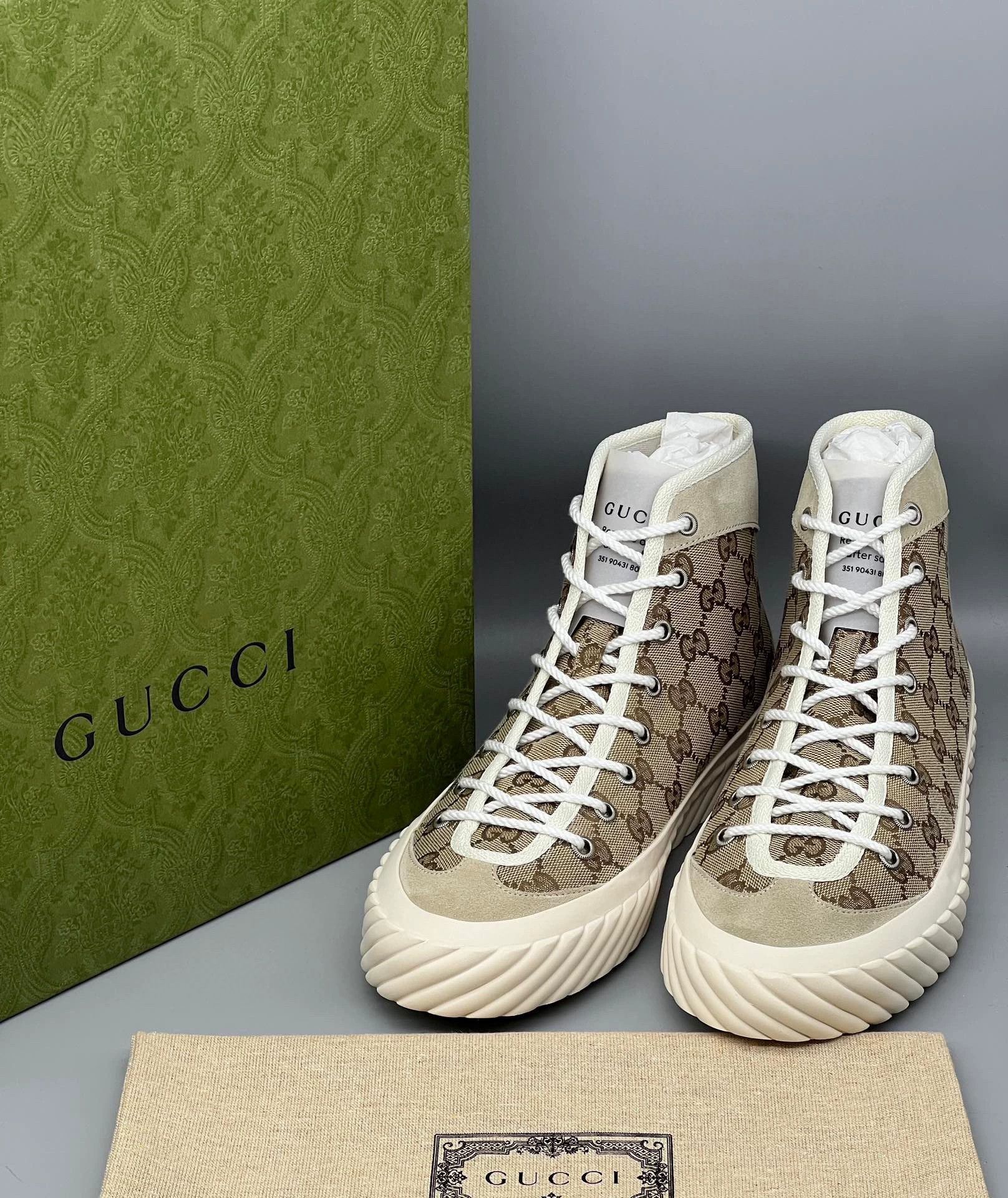 Gucci gucci beige high-top canvas leather sneakers Size US 6.5 / EU 39-40 - 1 Thumbnail