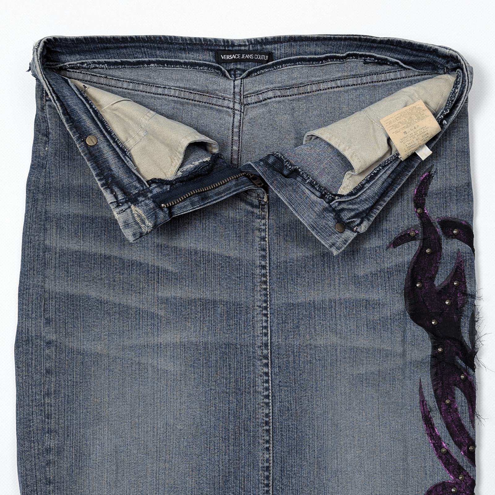 Versace Jeans Couture Versace Y2K Rhinestone Tribal Vintage 00s Denim Skirt 28/S-M Size 28" / US 6 / IT 42 - 5 Thumbnail