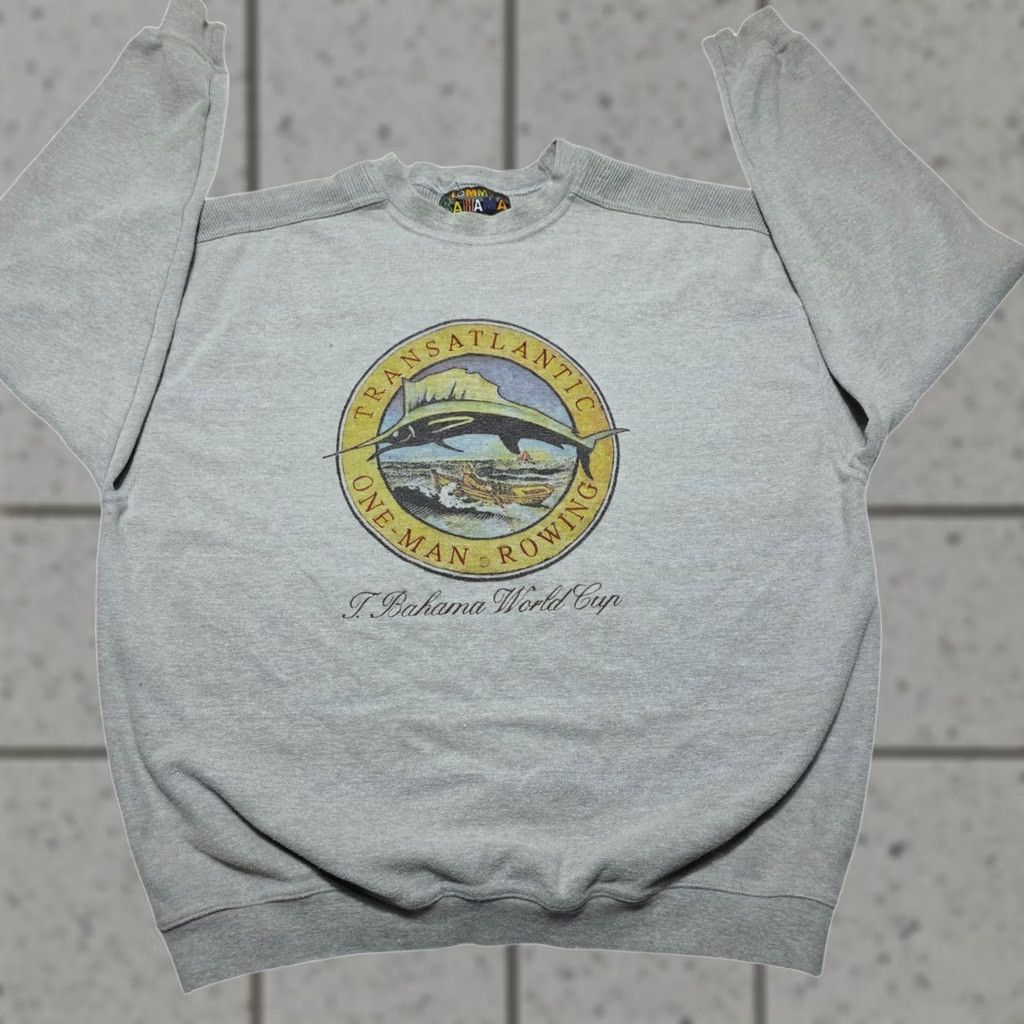 Tommy Bahama VINTAGE Tommy Bahama Embroidered Heavyweight Sweatshirt Rowing Fishing Mens Medium 90's Gray Cotton Blend Pullover Boats Size US M / EU 48-50 / 2 - 1 Thumbnail
