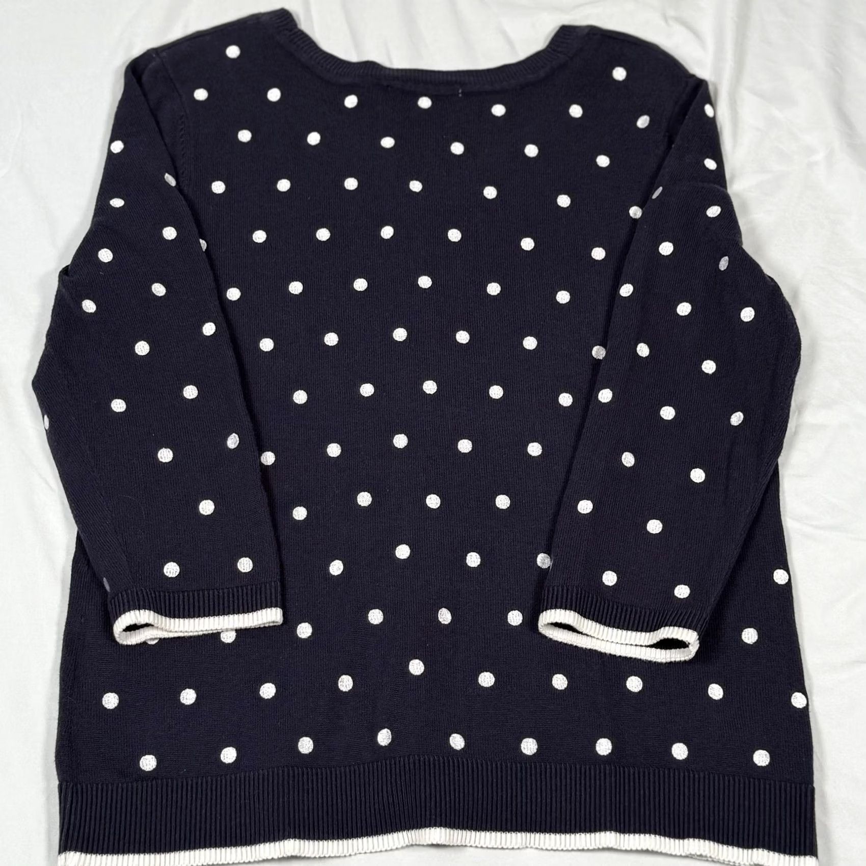 Vintage Christopher & Banks Sweater Cardigan Womens Medium Navy Polka Dot Embroidered Knit V-Neck Raglan Sleeve Button Front Size M / US 6-8 / IT 42-44 - 5 Thumbnail