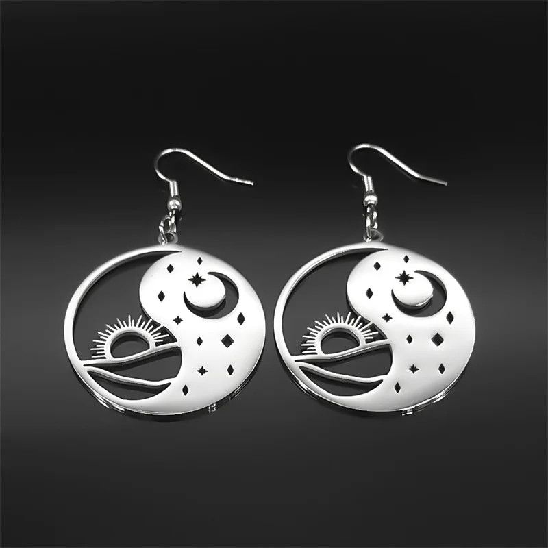 Jewelry Yin Yang Tai Chi Bagua Sun Moon Drop Earrings Jewelry Gift Size ONE SIZE - 3 Thumbnail