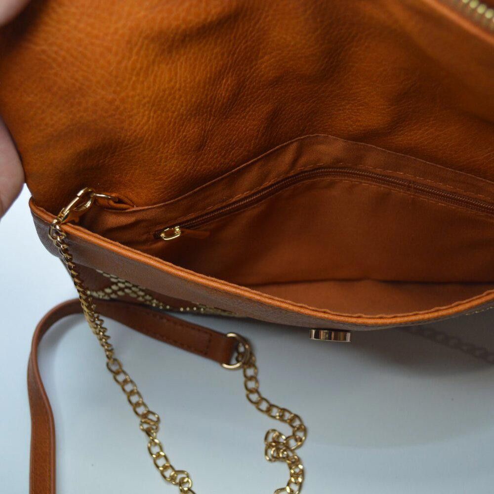 Designer Brown Studded Foldover Clutch with Gold Chain Strap Size ONE SIZE - 2 Thumbnail