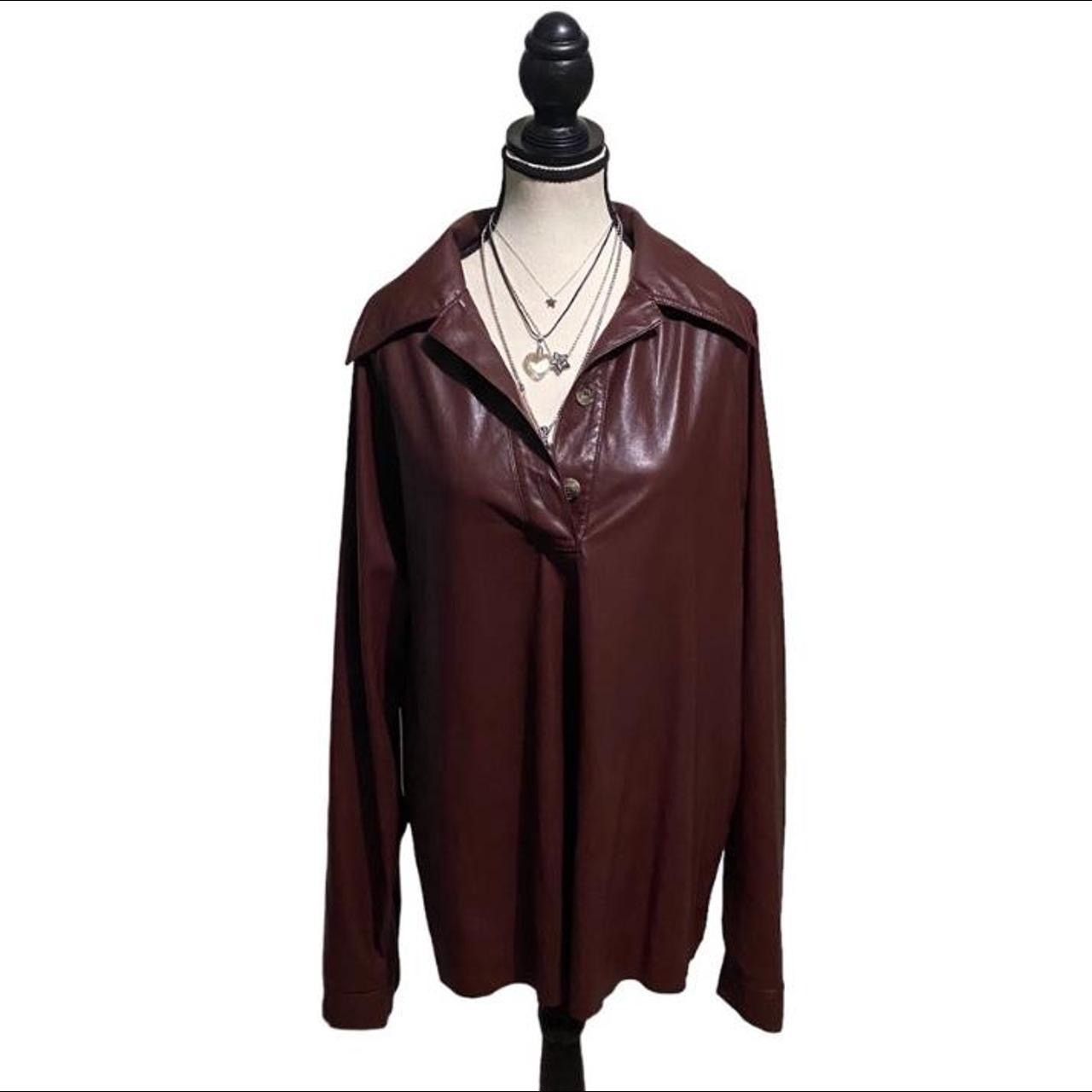 image of Nanushka Burgundy Vegan Leather Keiron Blouse ⋆｡‧₊°♱༺ in Burgandy, Women's (Size Small)