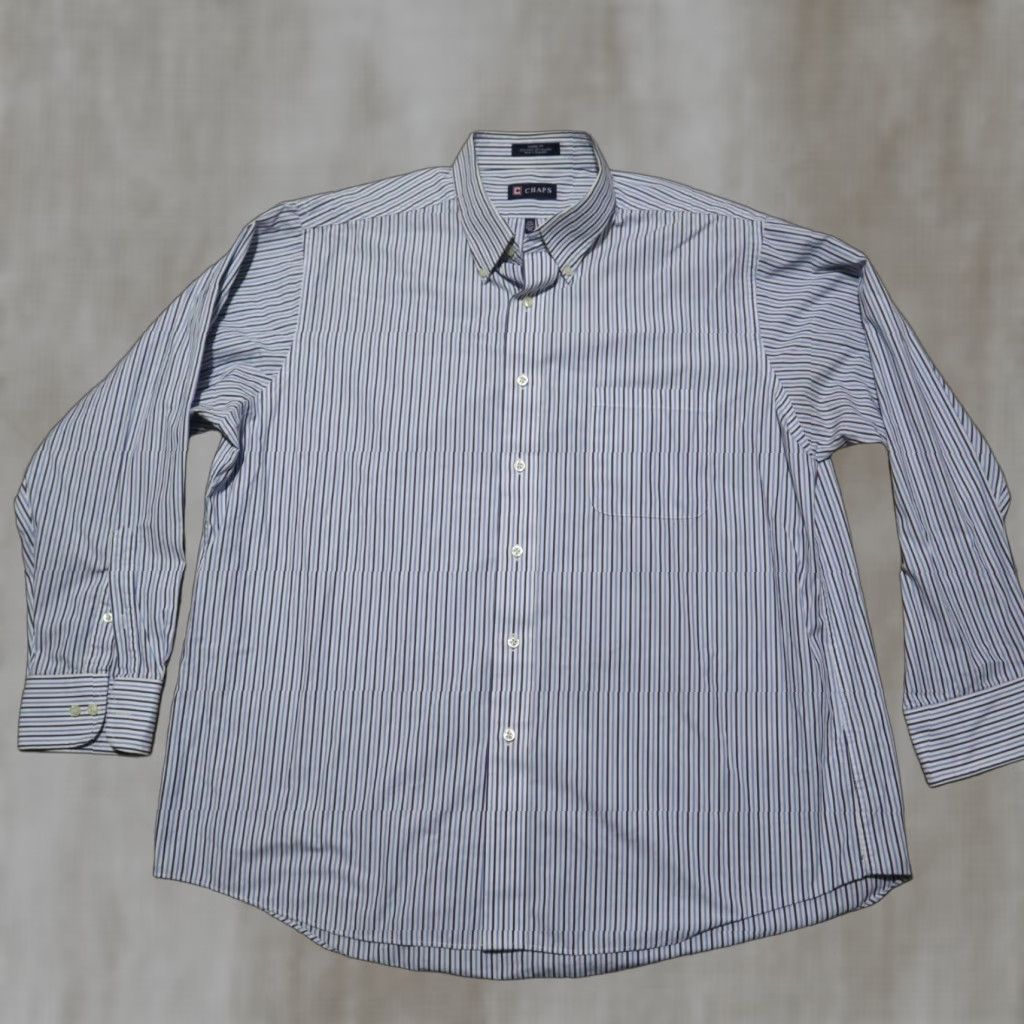 Chaps Chaps Shirt Button-Down Blue Stripes Classic Fit Long Sleeve Men's 17.5 34 / 35 Size US XXL / EU 58 / 5 - 1 Thumbnail