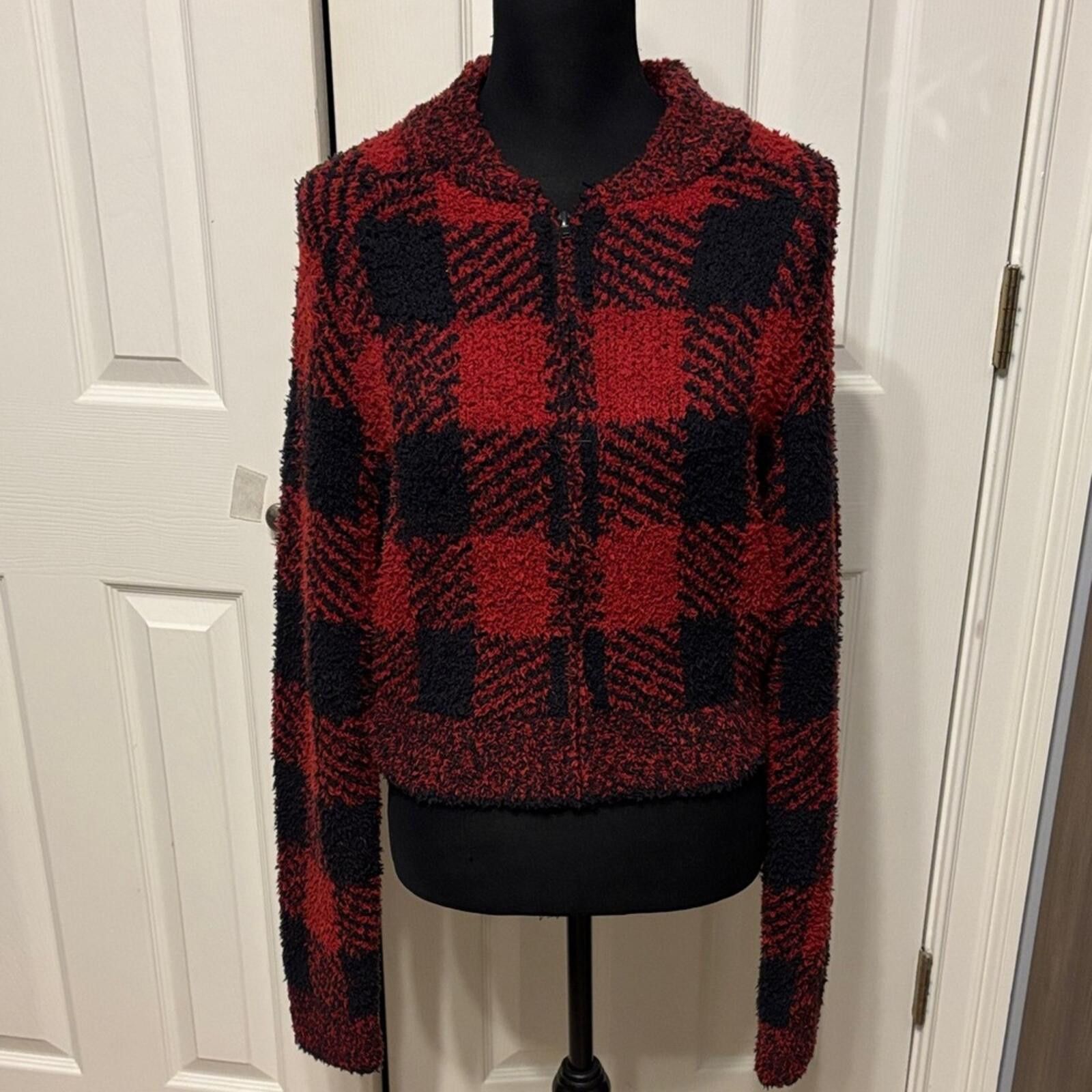 Swims SKIMS Red and Black Plaid Zip-Up Cozy Jacket Size L / US 10 / IT 46 - 1 Thumbnail