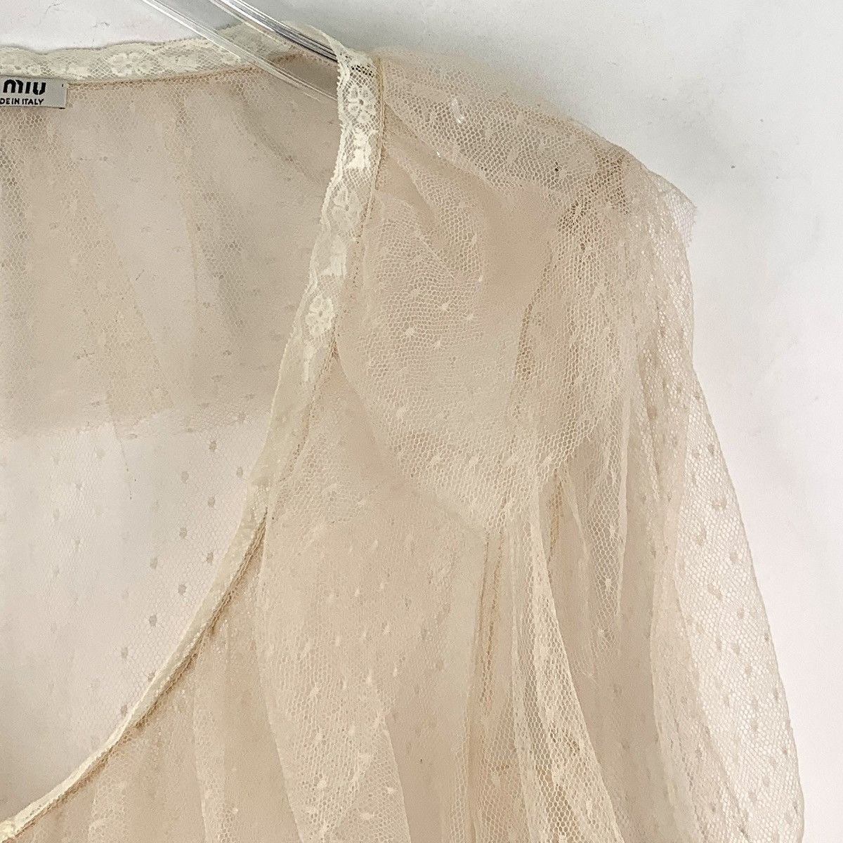 Miu Miu Miu Miu Tie Waist Short Sleeve Lace Blouse K26WX Size L / US 10 / IT 46 - 3 Thumbnail