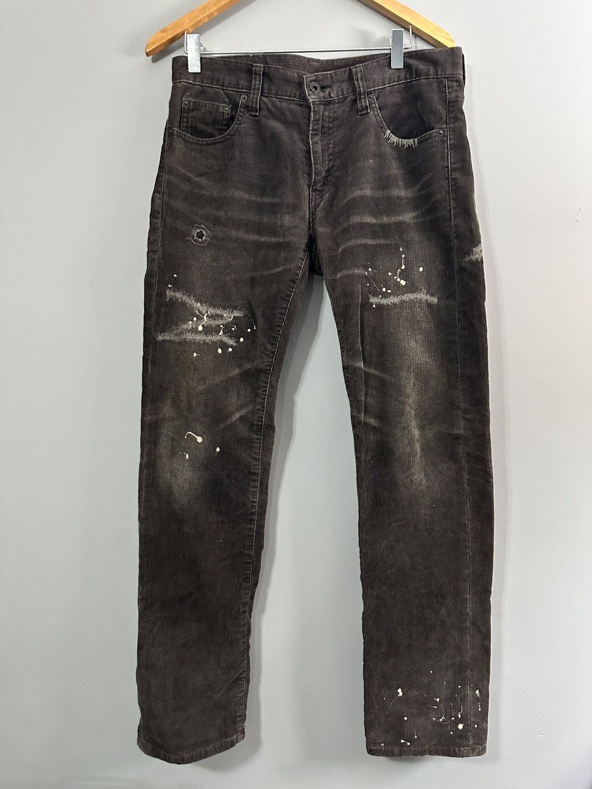 06EX Paint Splatter Brown Corduroy Denim