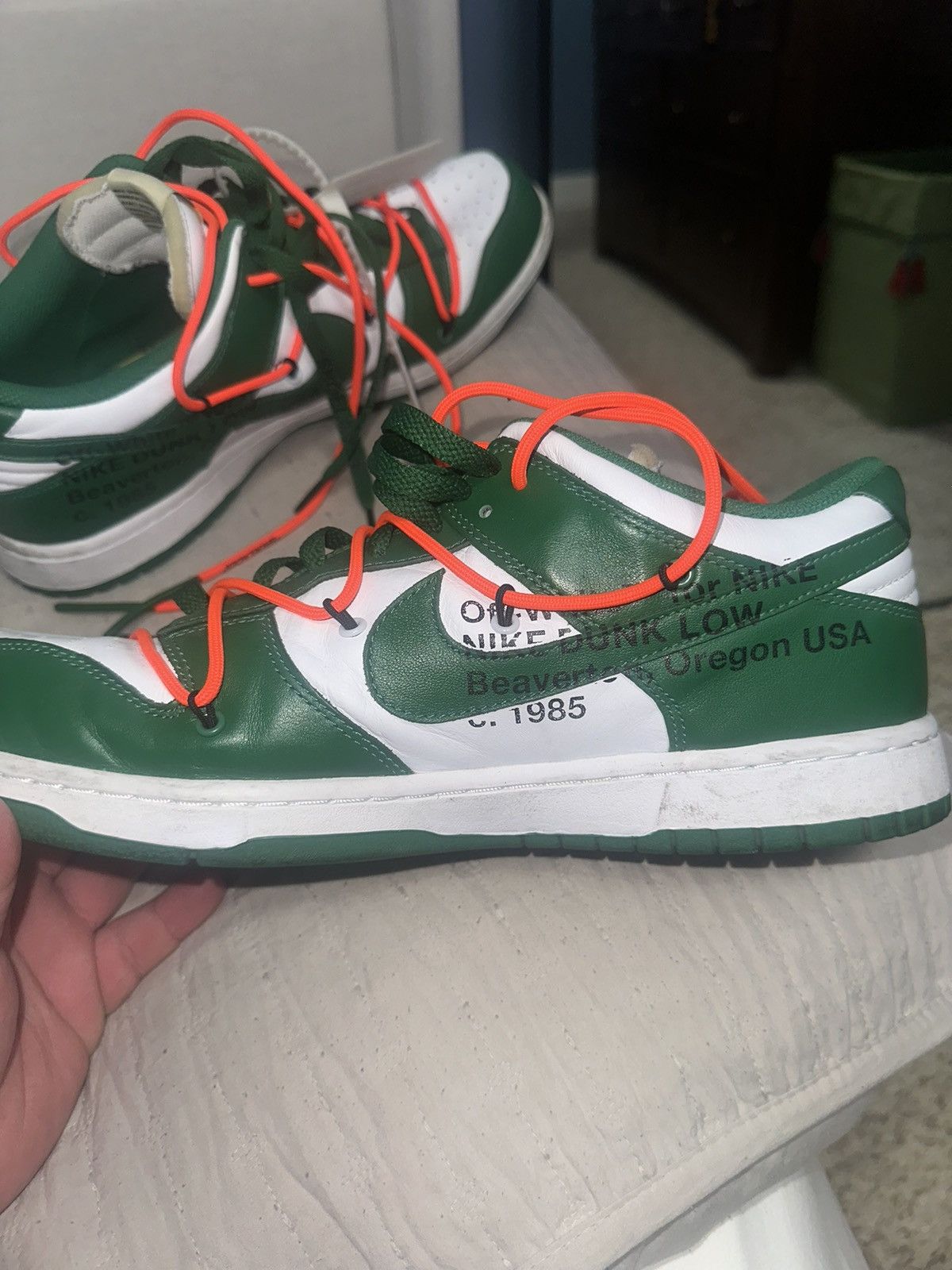 Nike × Off-White Dunk Low Pine Green Low 2019 Size US 12 / EU 45 - 4 Thumbnail