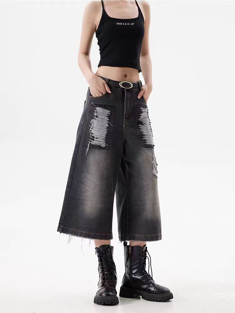 Japanese Brand × Vintage Washed and ripped raw edge baggy denim shorts Size US 30 / EU 46 - 2 Thumbnail