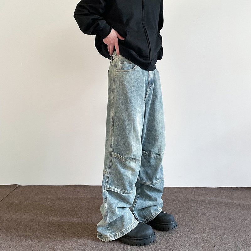 image of Blue Wide Leg Baggy Denim Jeans, Grunge Jeans, Opium, Men's (Size 30)