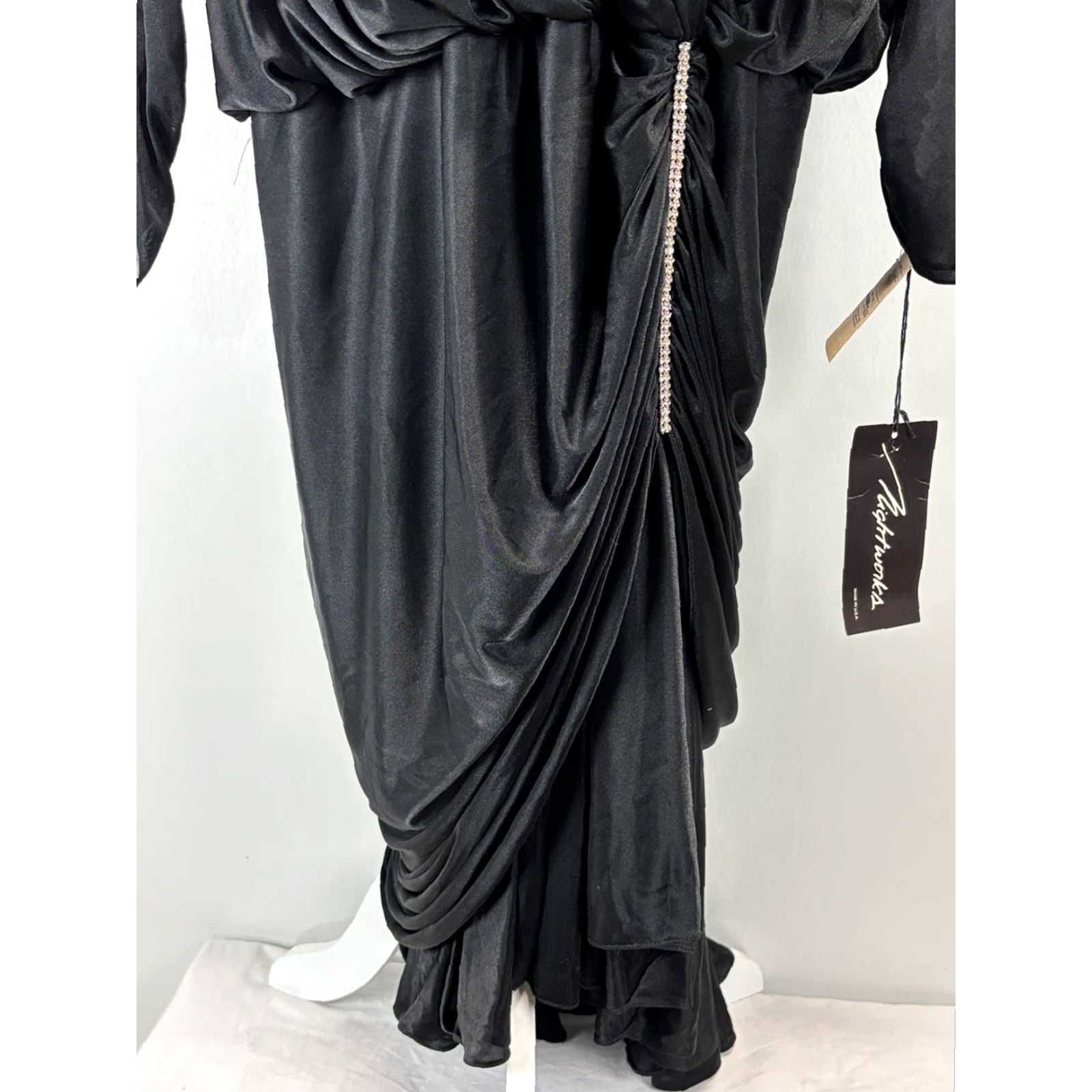 Vintage Vintage Nightworks Satin Dress Plus Size 24W Hollywood Glam Black 1980s Rhinestone Women's Size 4XL / US 24-26 - 7 Thumbnail