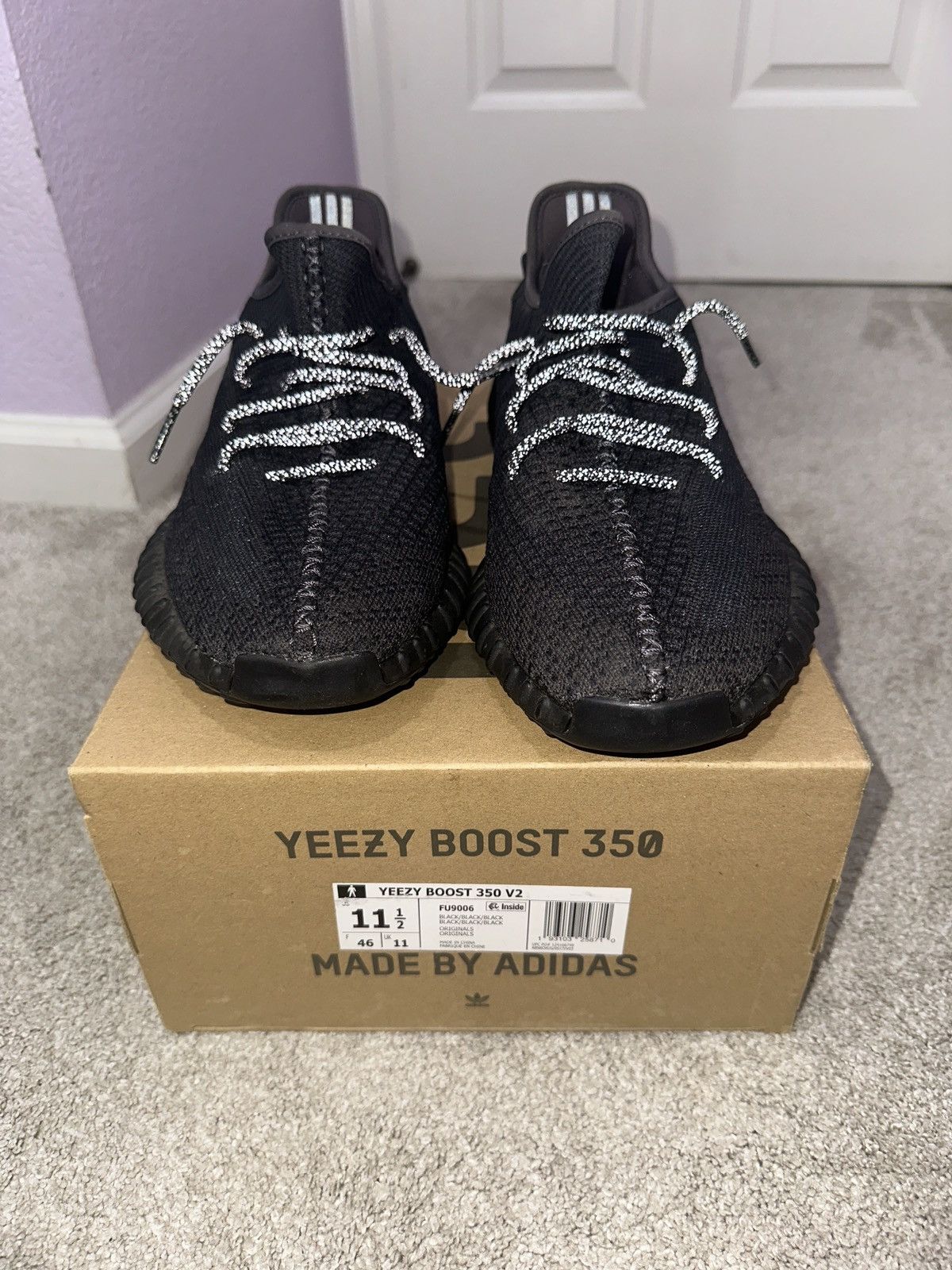 Adidas × Kanye West Adidas Yeezy Boost 350v2 Black Non-Reflective Size US 11.5 / EU 44-45 - 3 Thumbnail