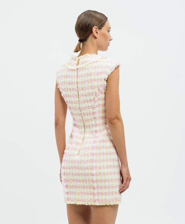 Balmain o1s1wg110725 Checked Tweed Sheath Dress in Multicolor Size S / US 4 / IT 40 - 4 Thumbnail