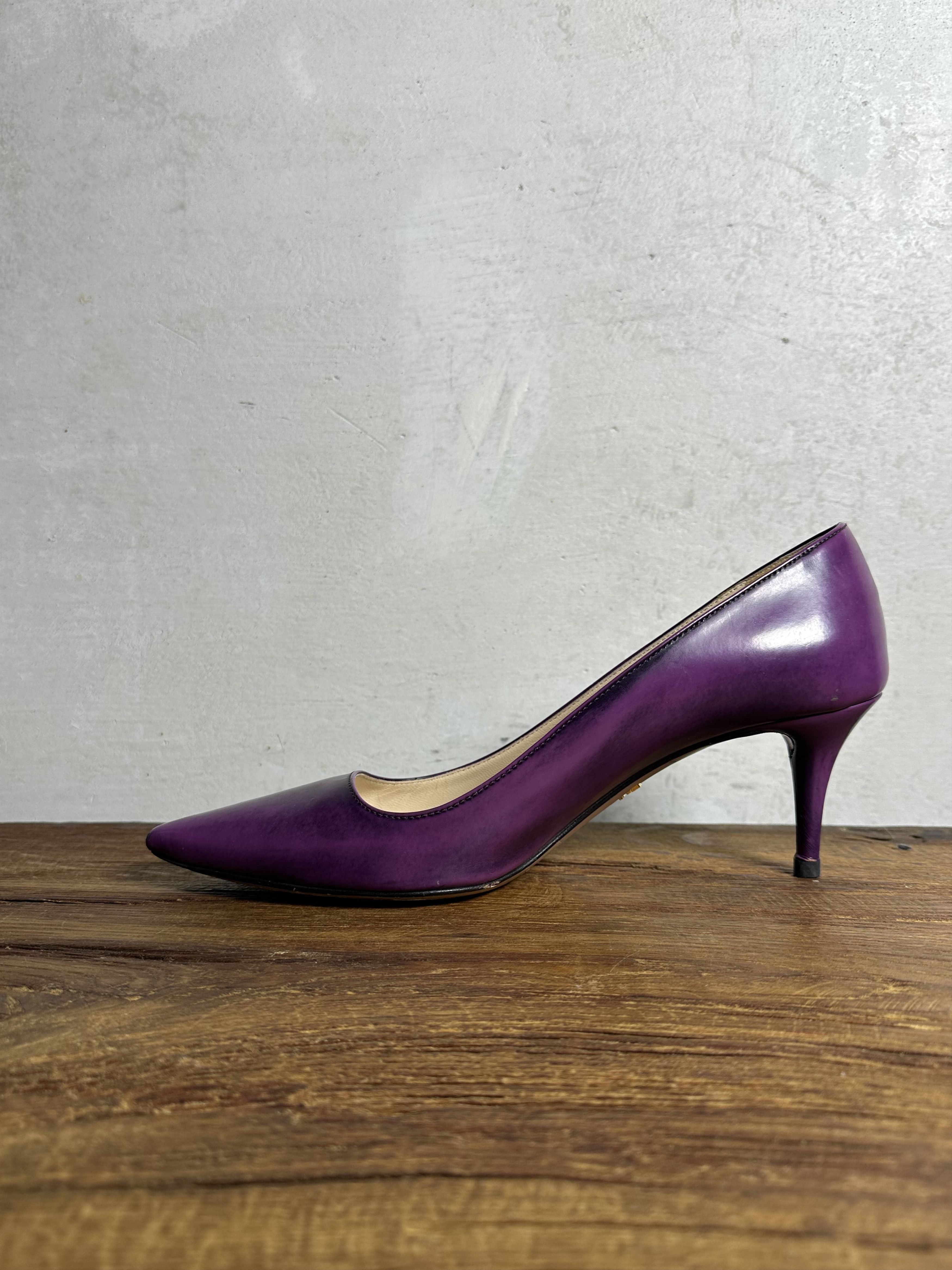 Prada Prada Kitten Heel Eggplant Patent Leather Shoes Size US 9 / IT 39 - 4 Thumbnail