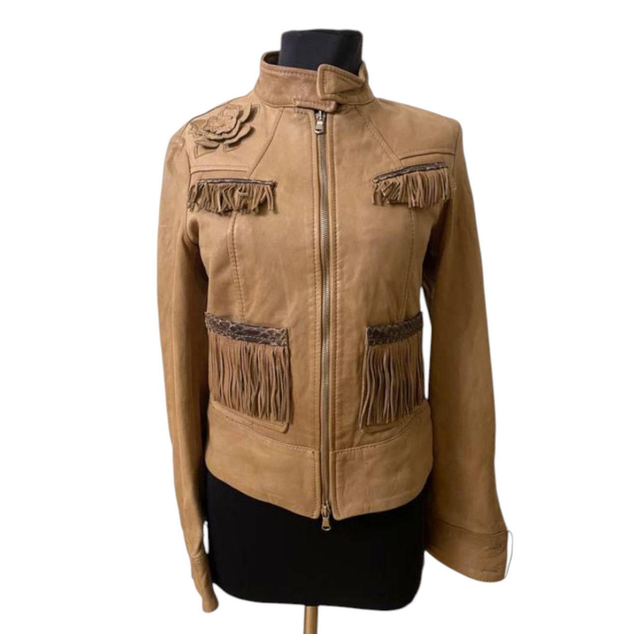 Tan genuine leather jacket brand PINKO IT sz 40 sz S