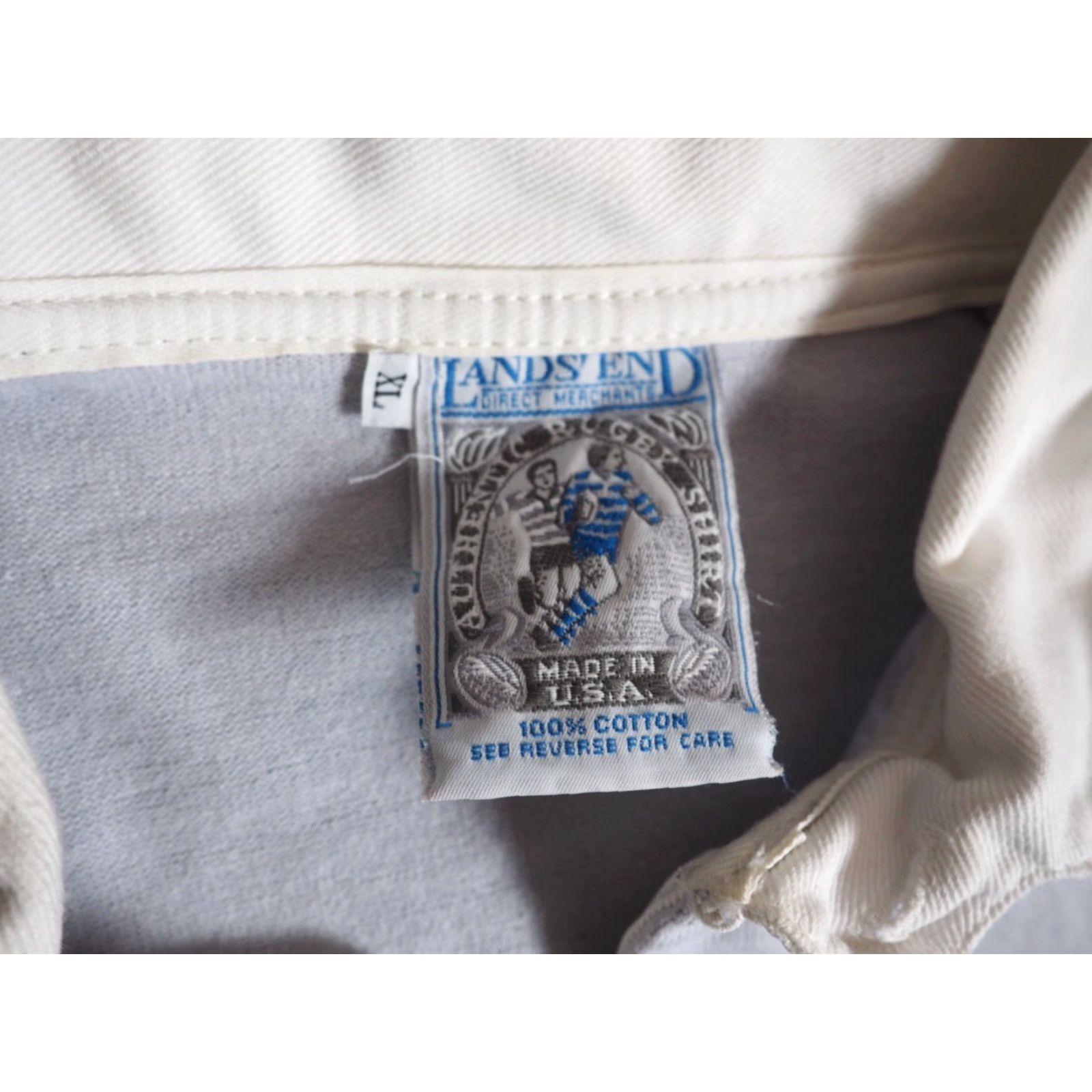 Lands' End VTG Lands' End Rugby Polo Shirt L/S Gray White Stripe USA 80s 90s Cotton XL Men Size US XL / EU 56 / 4 - 4 Thumbnail