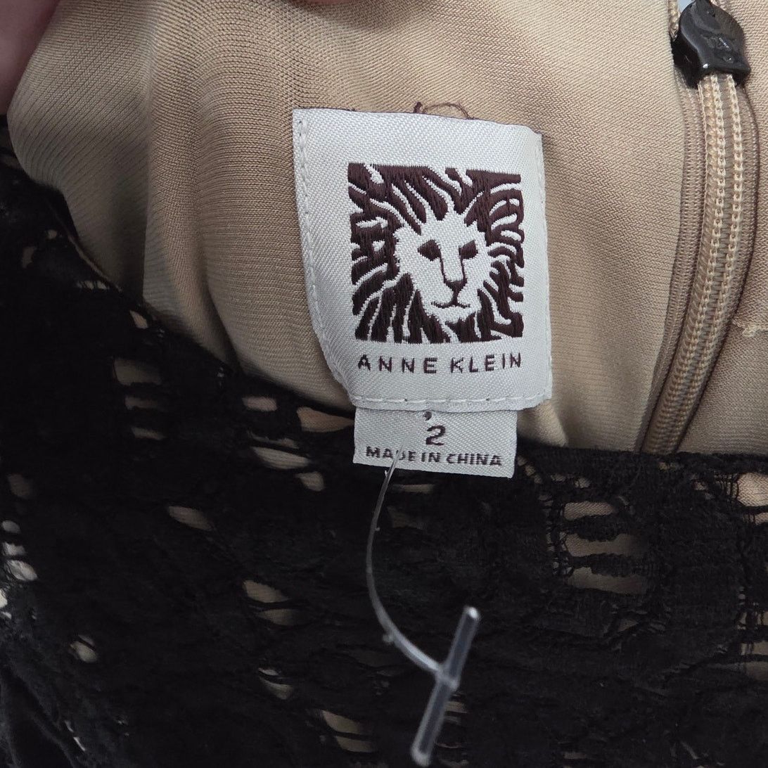 Anne Klein Anne Klein Black/Beige Short Sleeve Crochet Mini Dress - 2 Size XS / US 0-2 / IT 36-38 - 4 Thumbnail