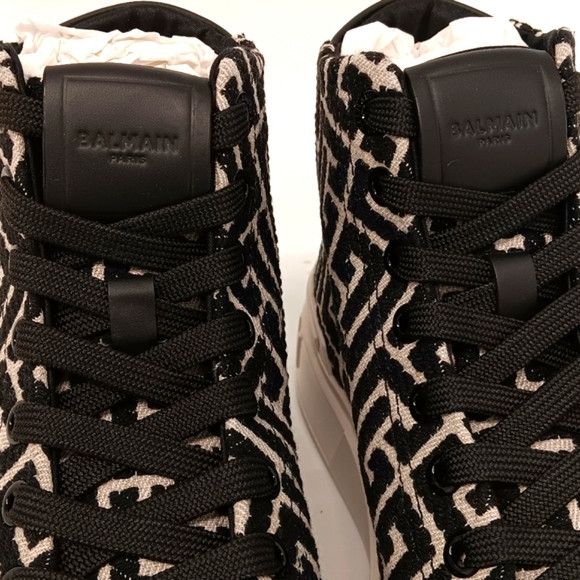 Balmain Balmain B-Court Bicolor Monogram Jacquard High-Top Sneakers Size US 7 / IT 37 - 7 Thumbnail