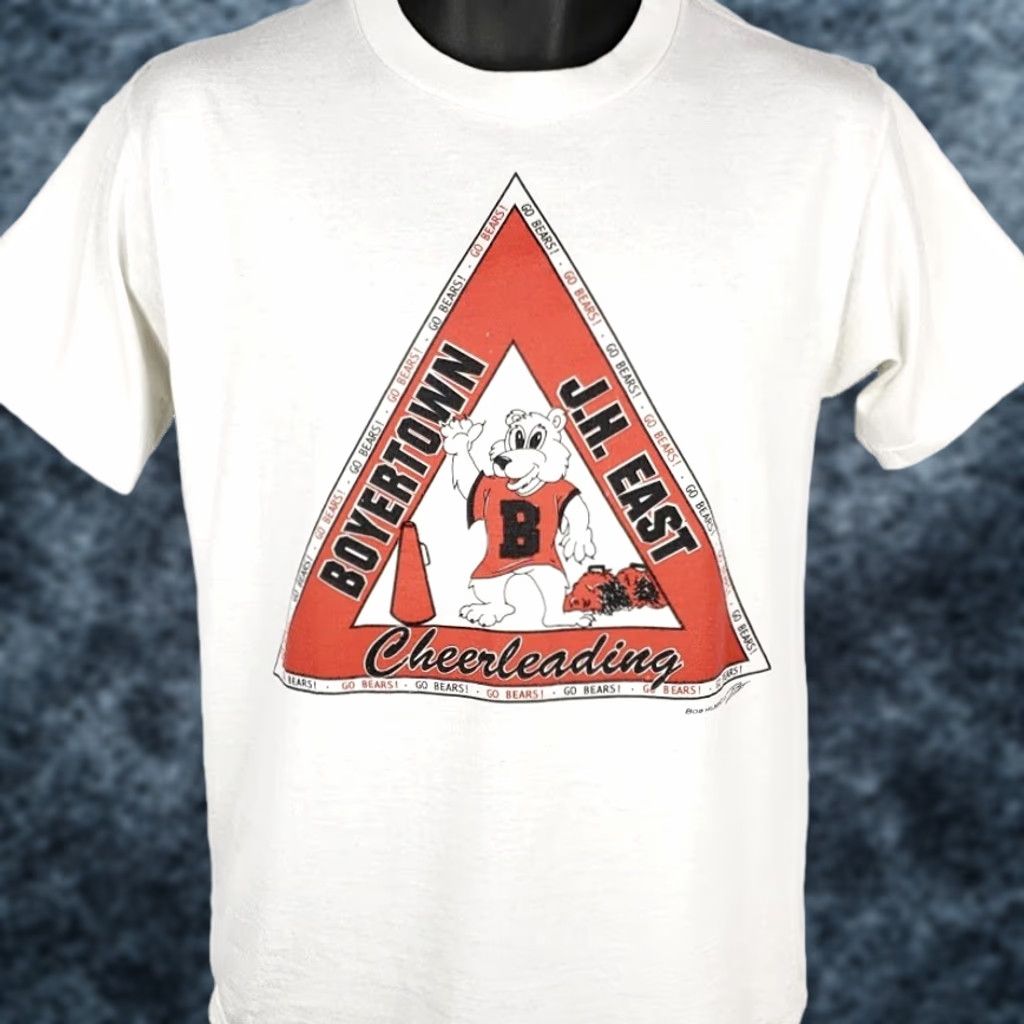 Jerzees VINTAGE Jerzees Boyertown Bears Cheerleaders T Shirt Mens Size Medium 80s Made In USA White Cotton Blend Short Sleeve Crew Neck Graphic Tee 90s Mens Size US M / EU 48-50 / 2 - 1 Thumbnail