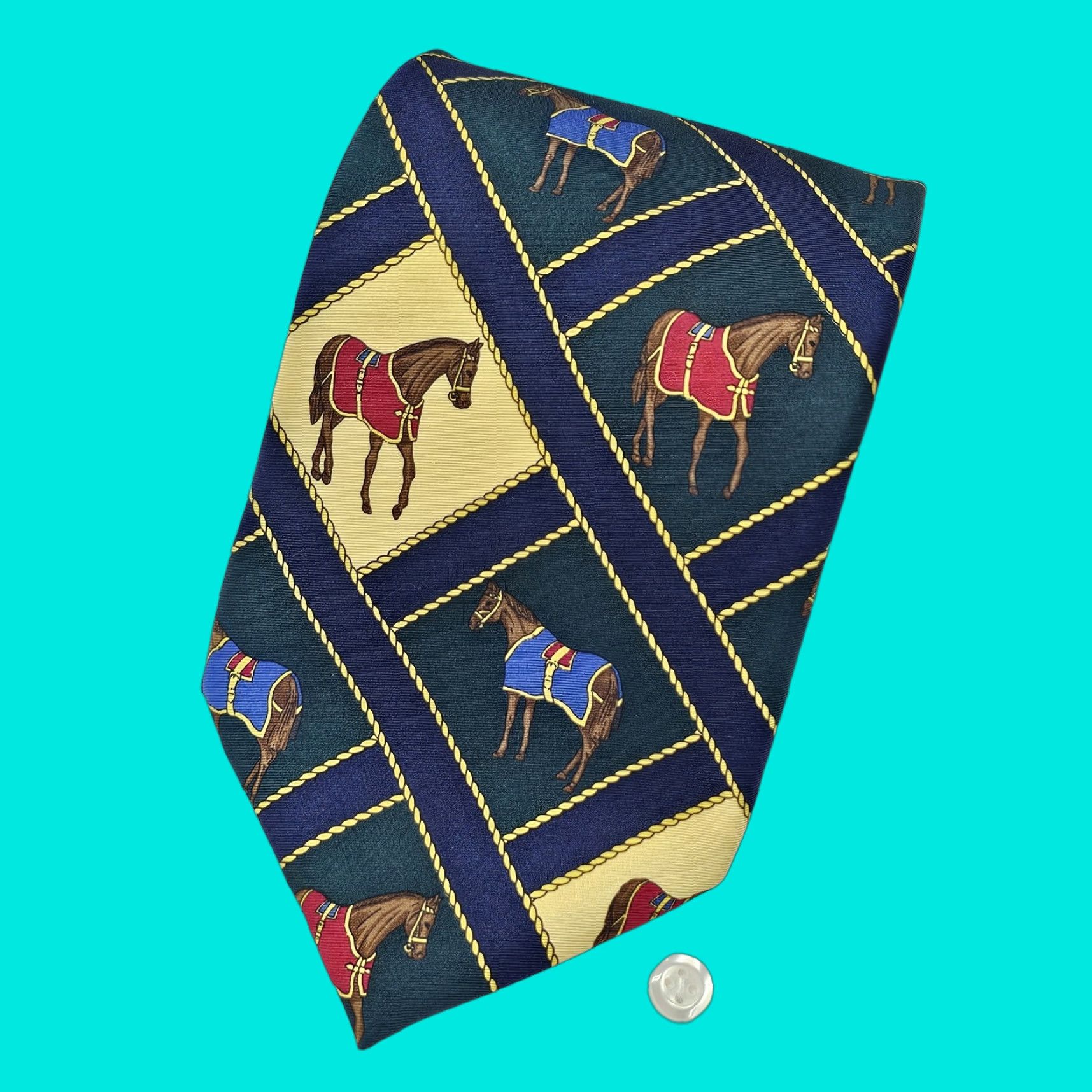 Vintage VINTAGE Bentley Cravats Necktie Men's Equestrian Silk Tie Jocky Horse Racing Derby USA Silk Tie Abstract Derby Equestrian Racing 56" Men Size ONE SIZE - 1 Thumbnail
