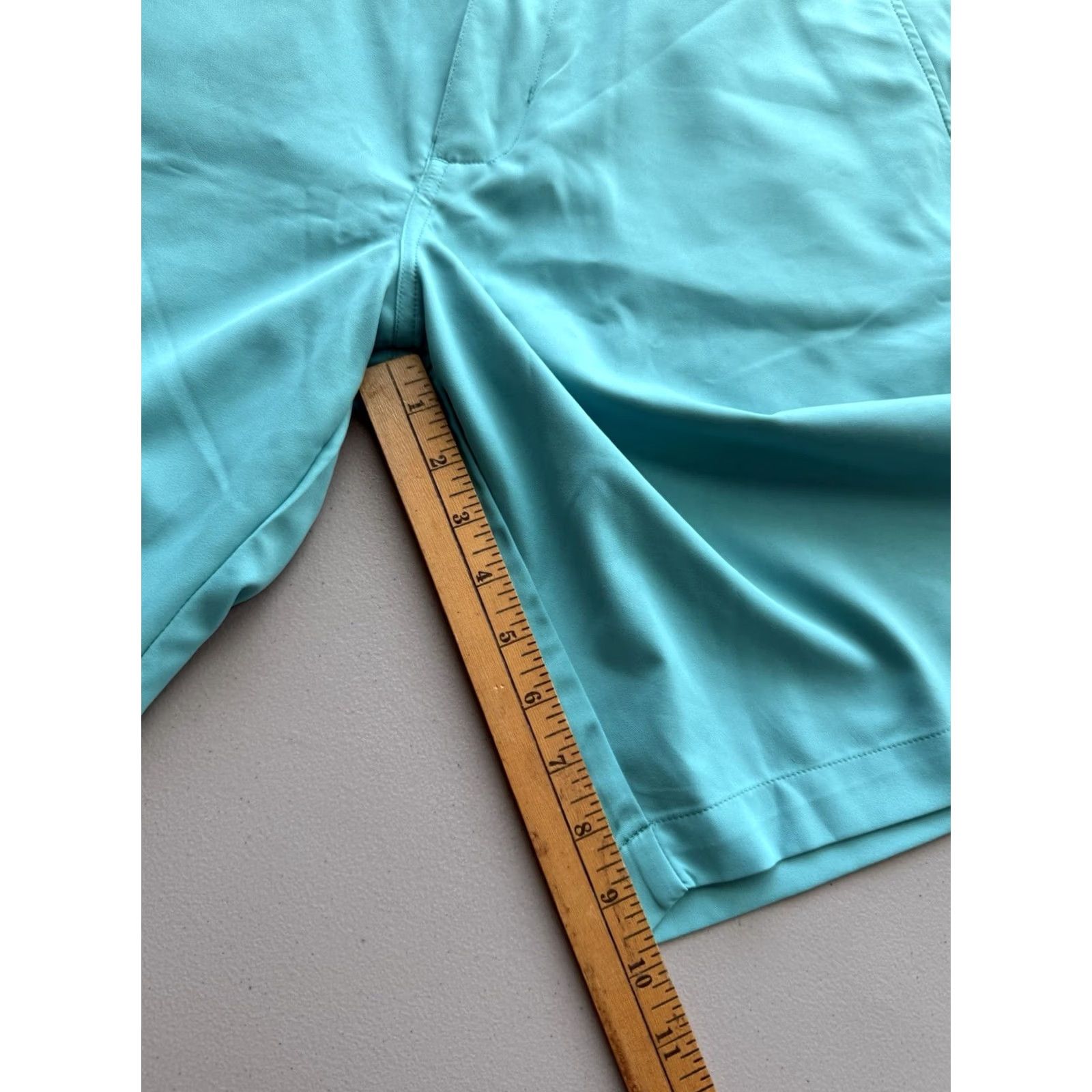 Vintage Matte Grey Turquoise Golf Shorts Men’s 38 Polyester Chino Flat Front Pockets Regular Rise Mid Rise Outdoor Casual Slim Fit Size US 38 / EU 54 - 3 Thumbnail